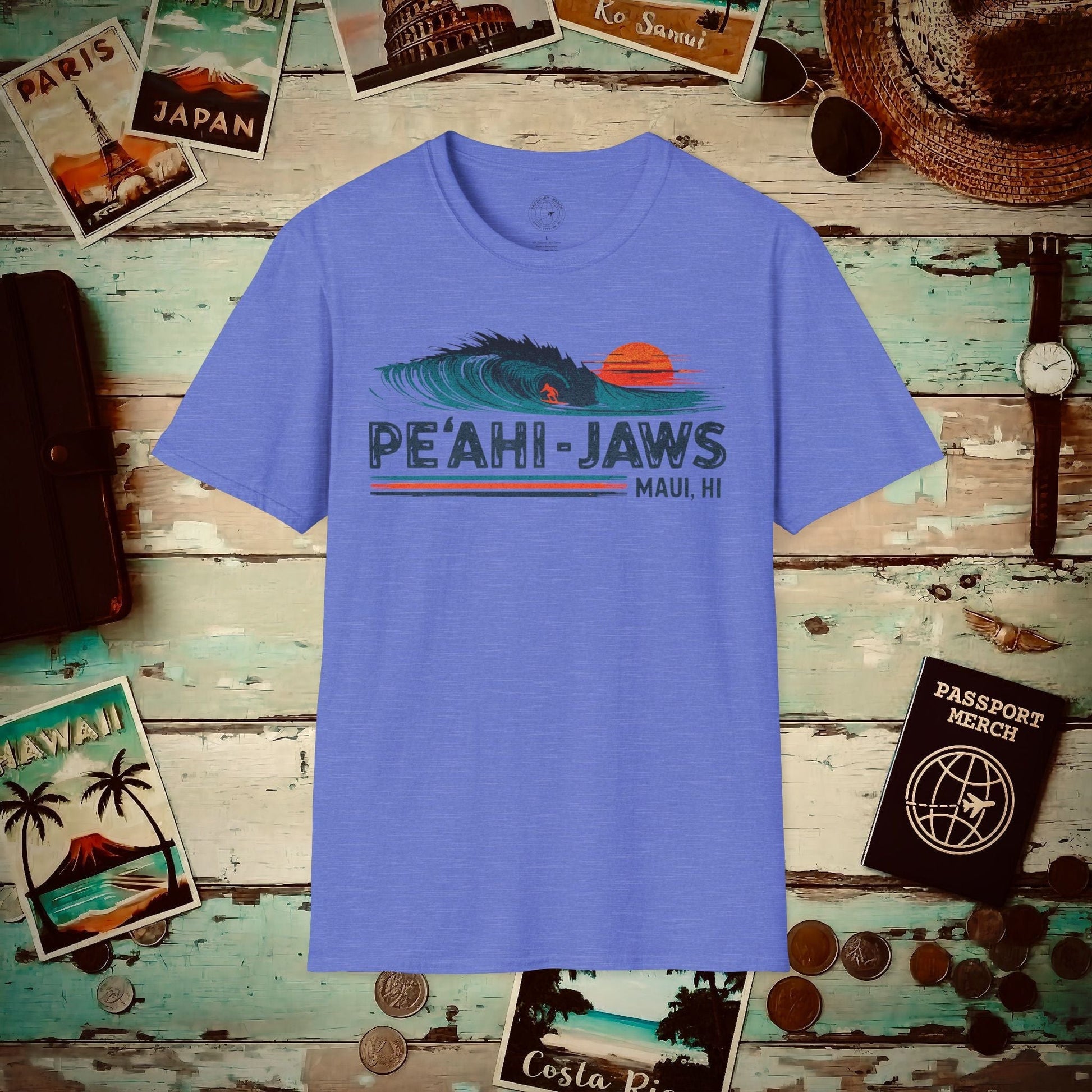 Peahi Jaws, Maui, Hawaii - Vibrant Surf Retro T-Shirt Heather Royal / S