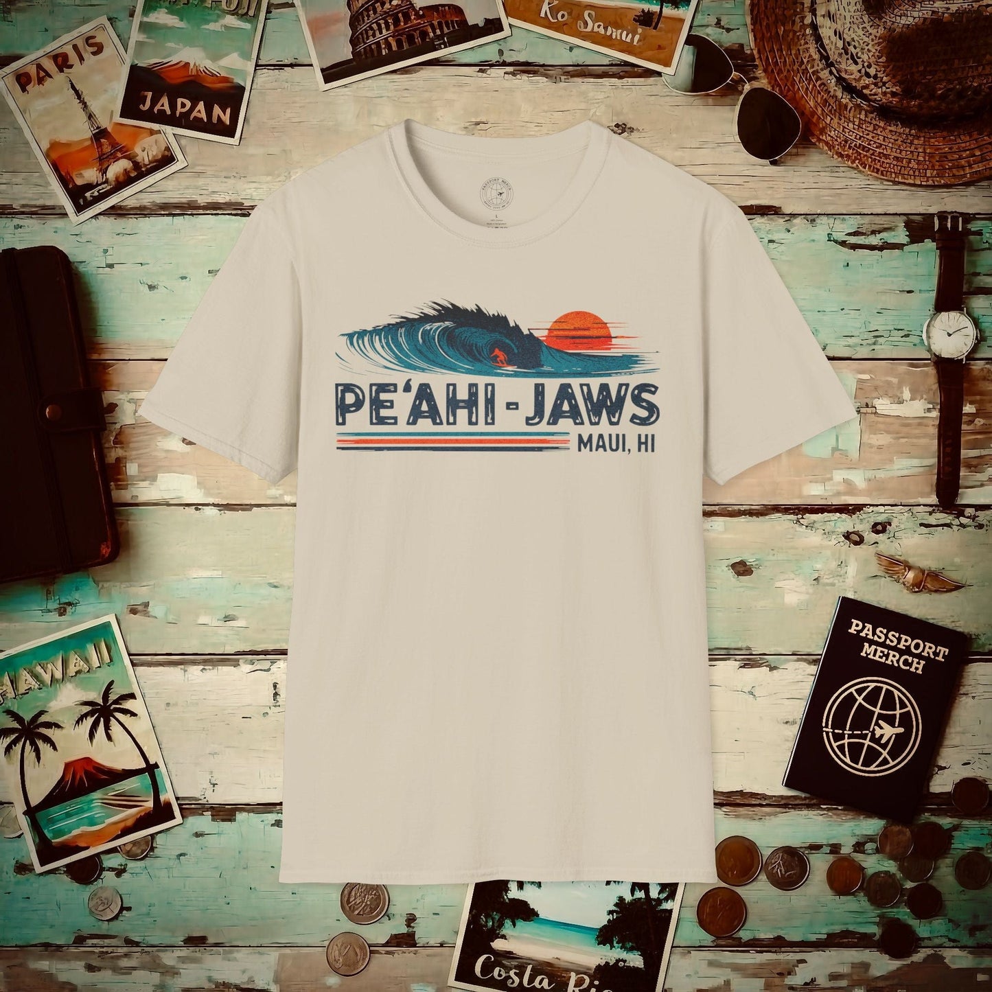 Peahi Jaws, Maui, Hawaii - Vibrant Surf Retro T-Shirt Sand / S