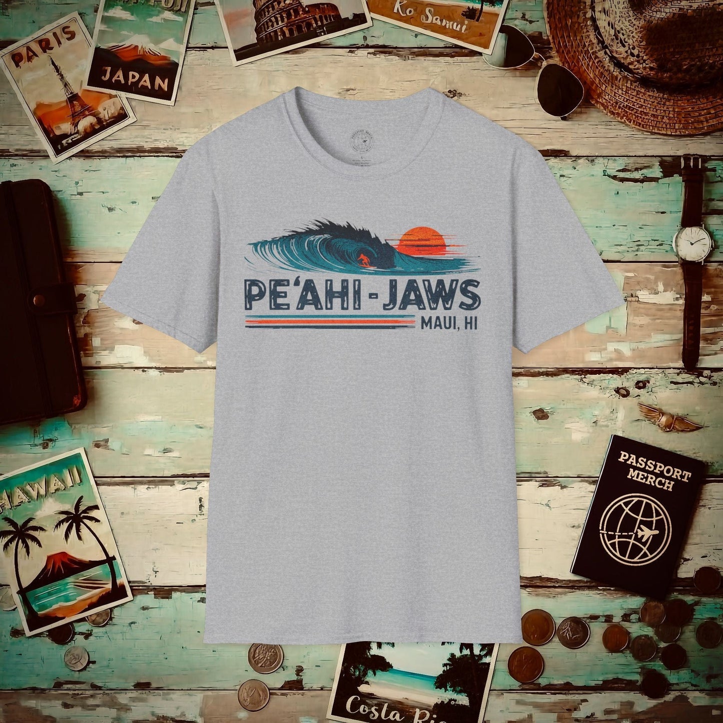 Peahi Jaws, Maui, Hawaii - Vibrant Surf Retro T-Shirt Sport Grey / S