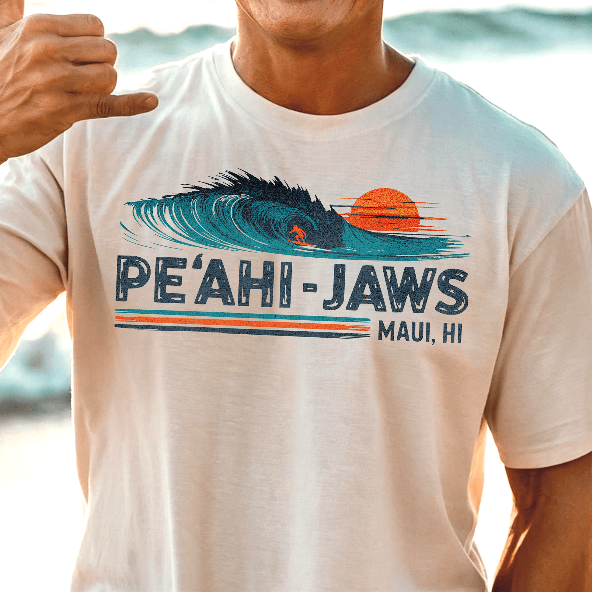 Peahi Jaws, Maui, Hawaii - Vibrant Surf Retro T-Shirt White / S