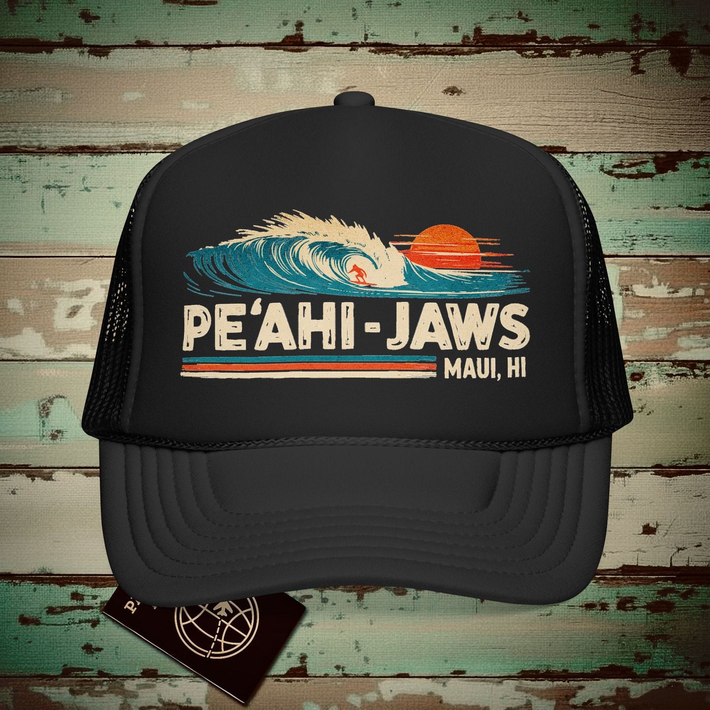 Peahi Jaws, Maui, Hawaii - Vibrant Surf Retro Trucker Hat Black / One size