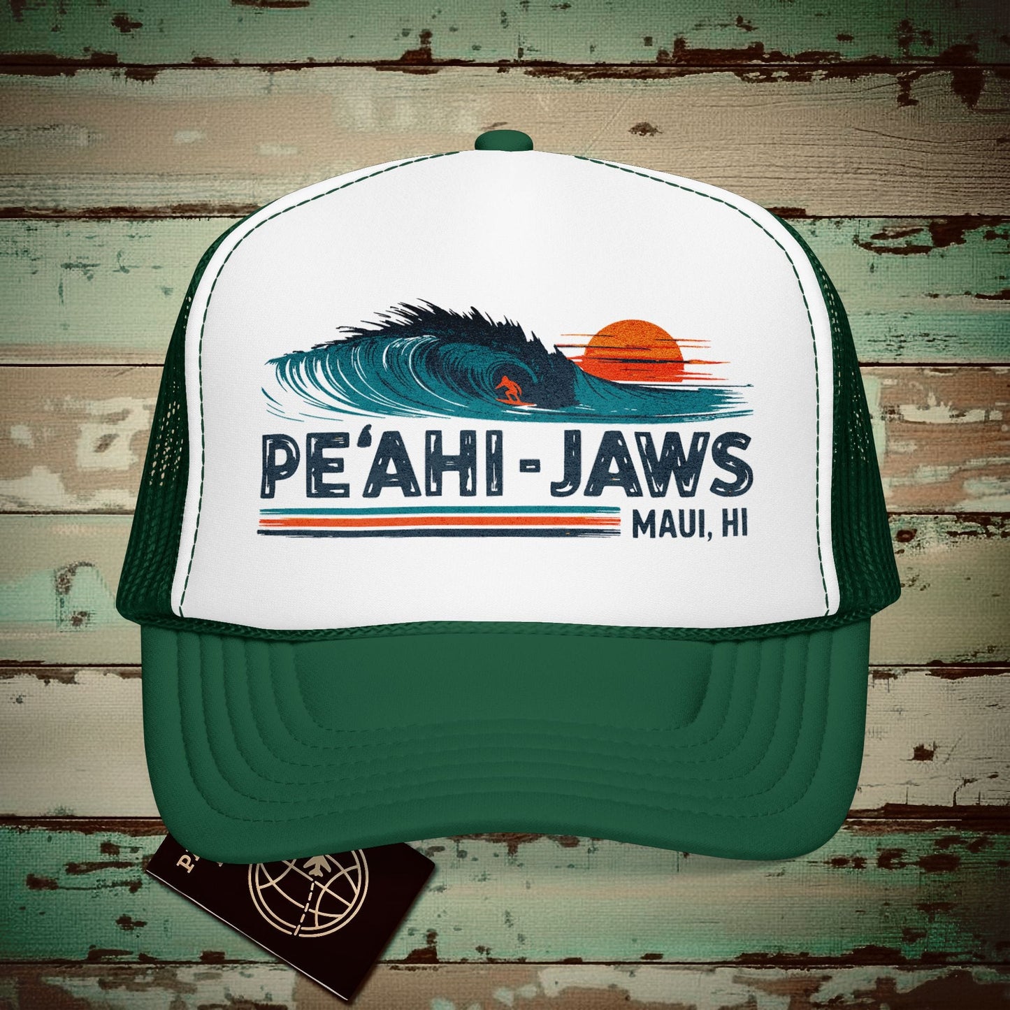 Peahi Jaws, Maui, Hawaii - Vibrant Surf Retro Trucker Hat Kelly/ White/ Kelly / One size