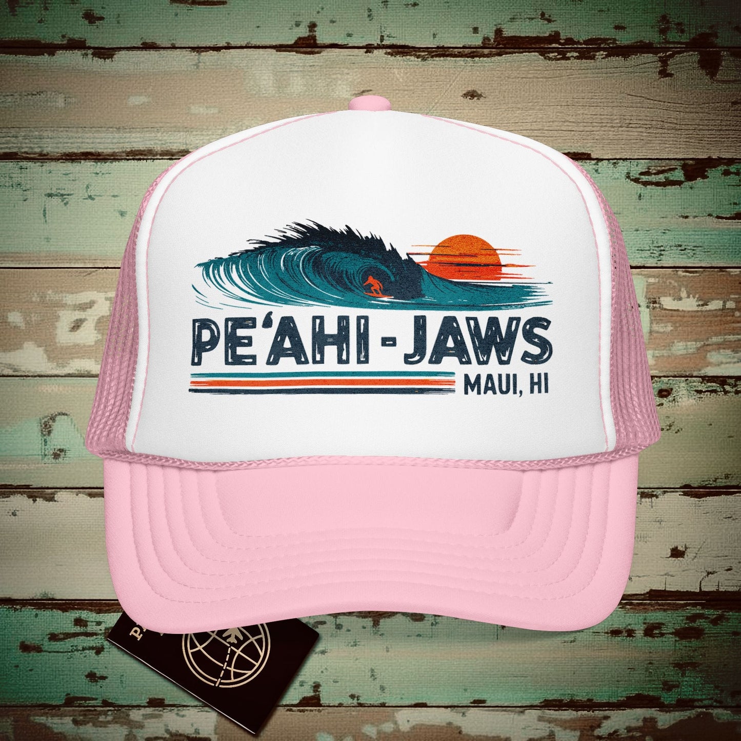 Peahi Jaws, Maui, Hawaii - Vibrant Surf Retro Trucker Hat Light Pink/White / One size
