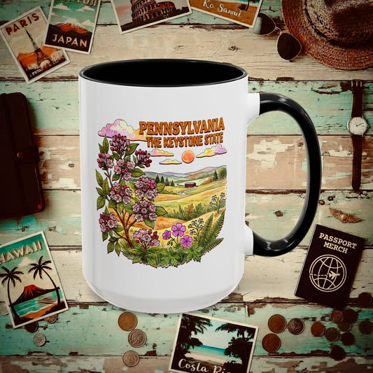 Pennsylvania Flowers in Watercolored Oak 15oz Mug Black / 15oz