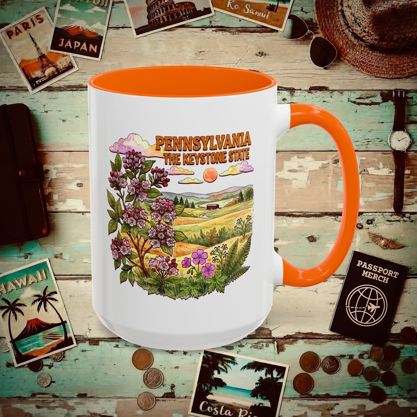 Pennsylvania Flowers in Watercolored Oak 15oz Mug Orange / 15oz