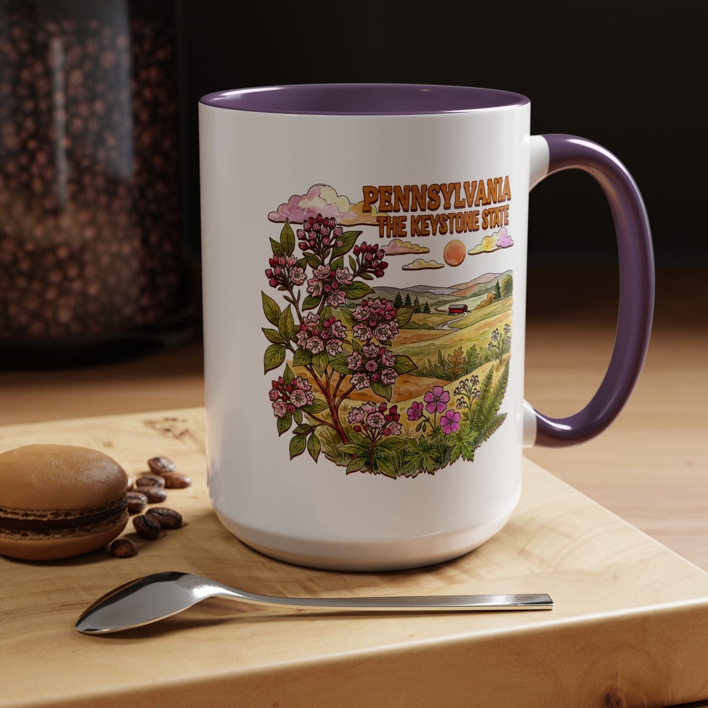 Pennsylvania Flowers in Watercolored Oak 15oz Mug Purple / 15oz