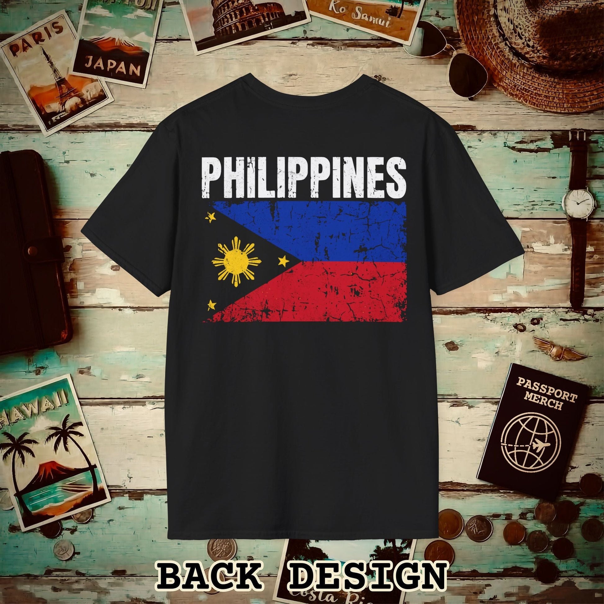 Philippines Vintage Flag Back Print T-Shirt Black / S