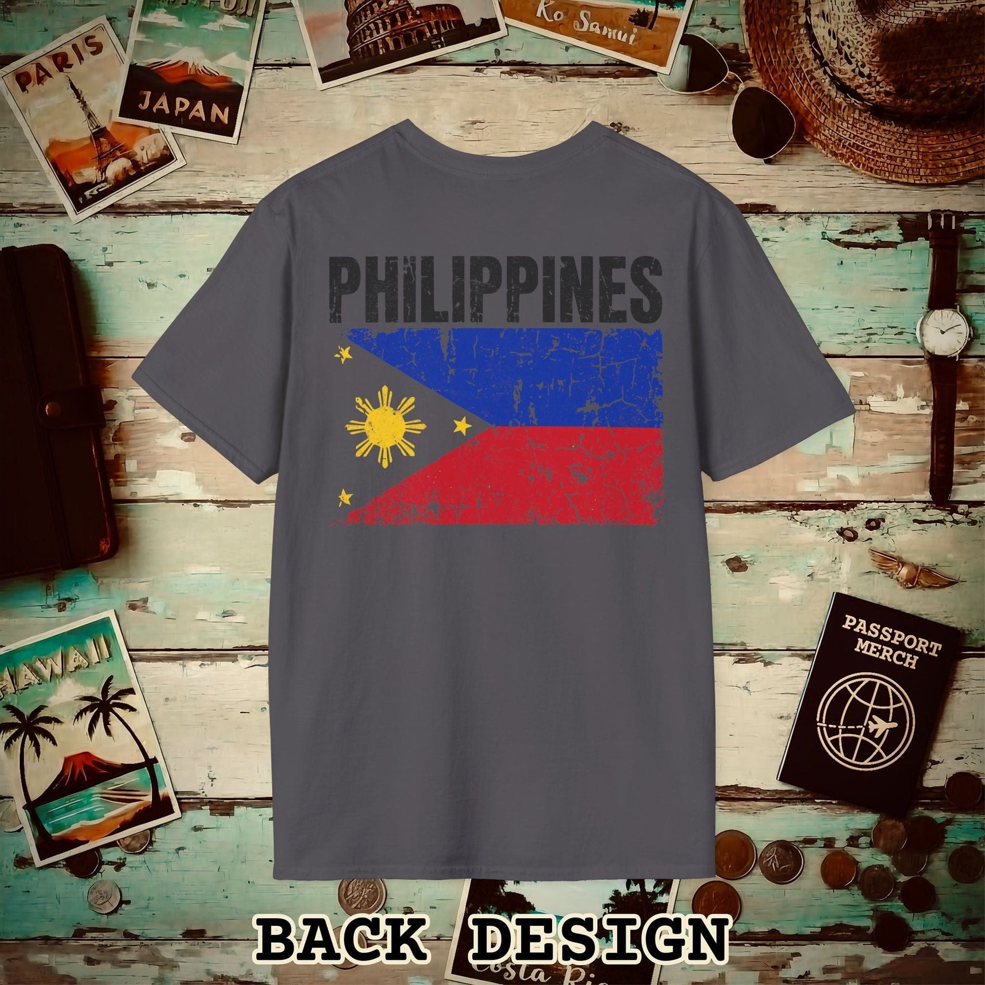 Philippines Vintage Flag Back Print T-Shirt Charcoal / S