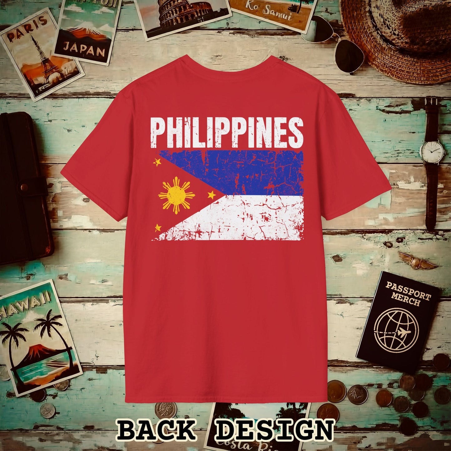 Philippines Vintage Flag Back Print T-Shirt Red / S