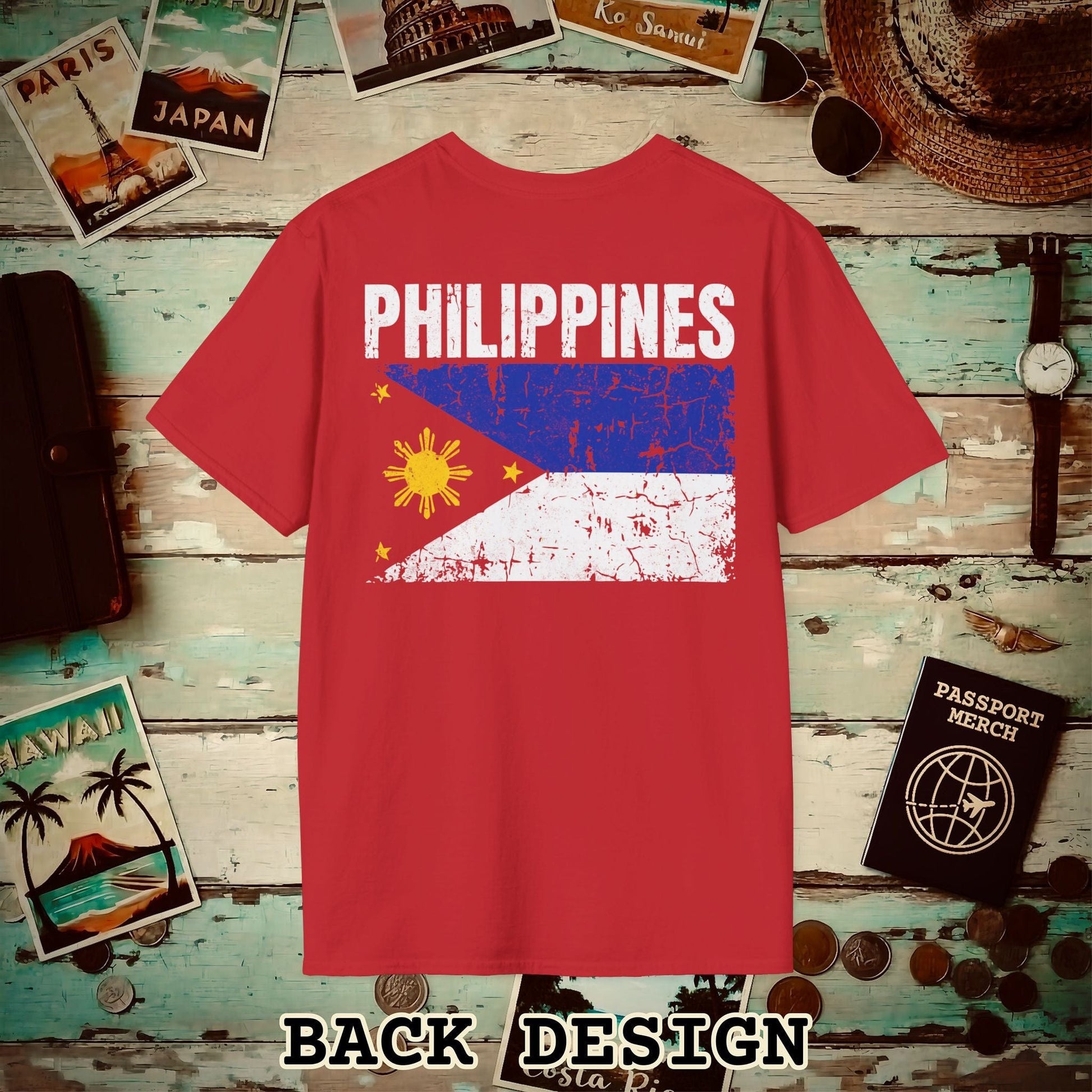 Philippines Vintage Flag Back Print T-Shirt Red / S