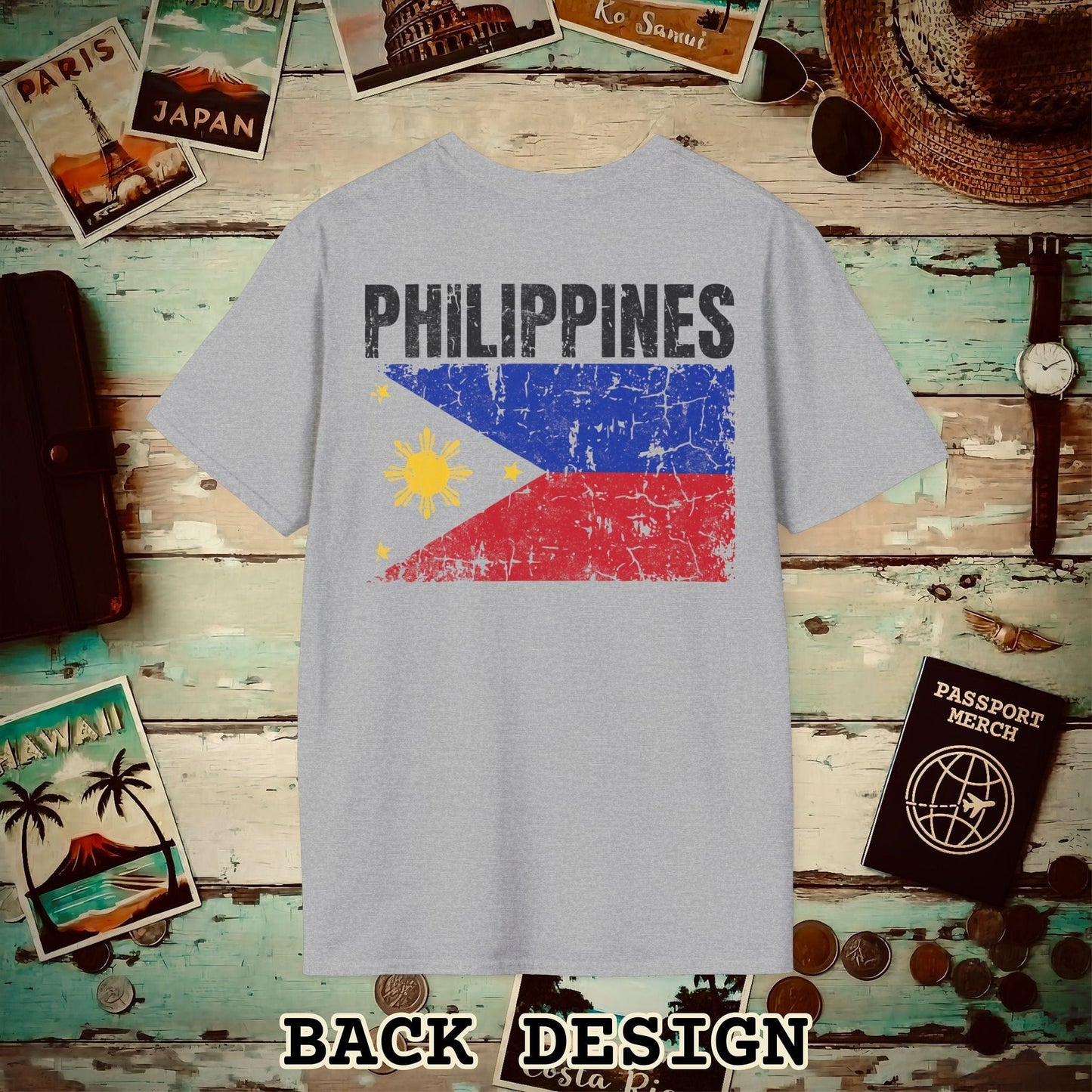 Philippines Vintage Flag Back Print T-Shirt Sport Grey / S