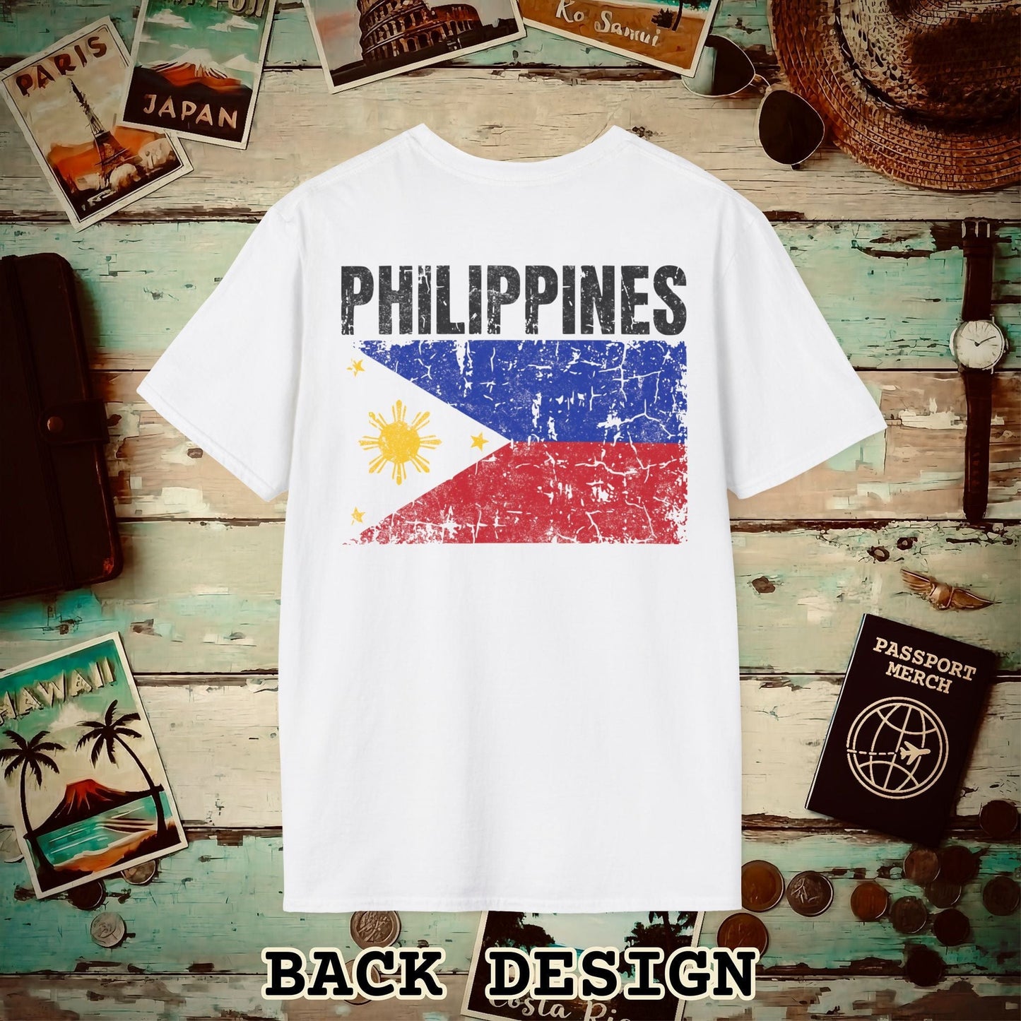 Philippines Vintage Flag Back Print T-Shirt White / S