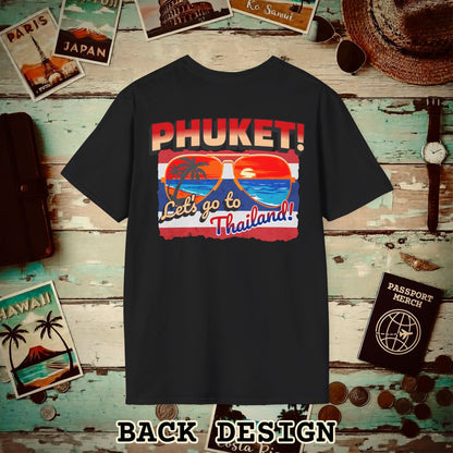 Phuket! Let's go to Thailand! Back Print T-Shirt Black / S