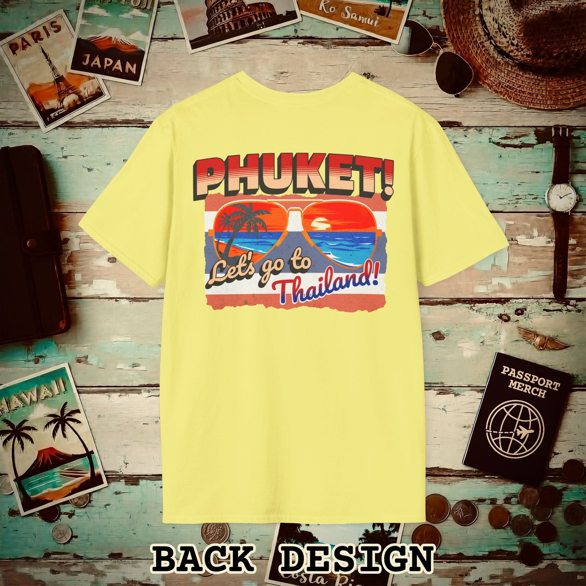 Phuket! Let's go to Thailand! Back Print T-Shirt Cornsilk / S