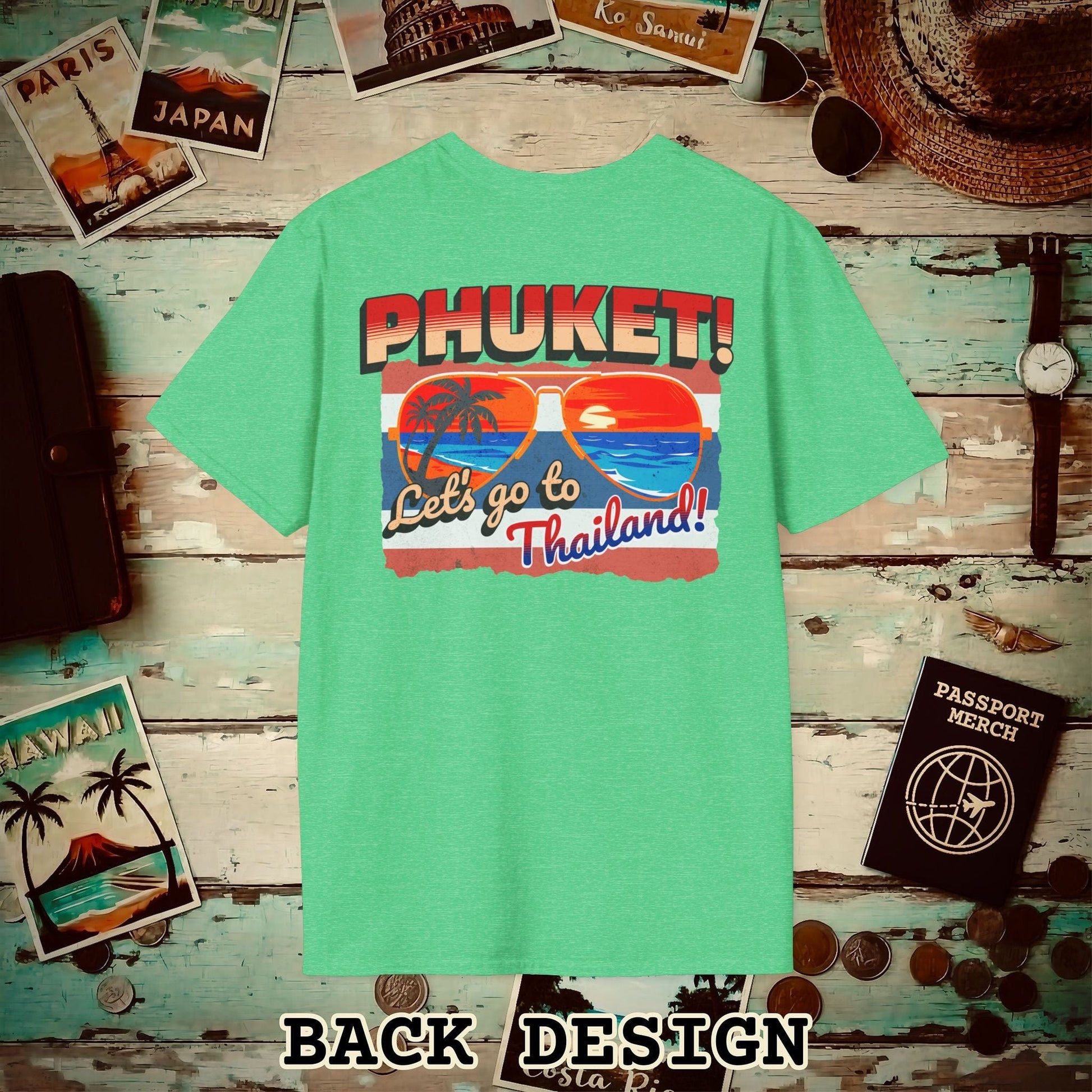 Phuket! Let's go to Thailand! Back Print T-Shirt Heather Irish Green / S