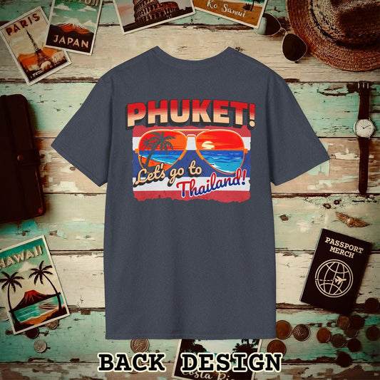 Phuket! Let's go to Thailand! Back Print T-Shirt Heather Navy / S