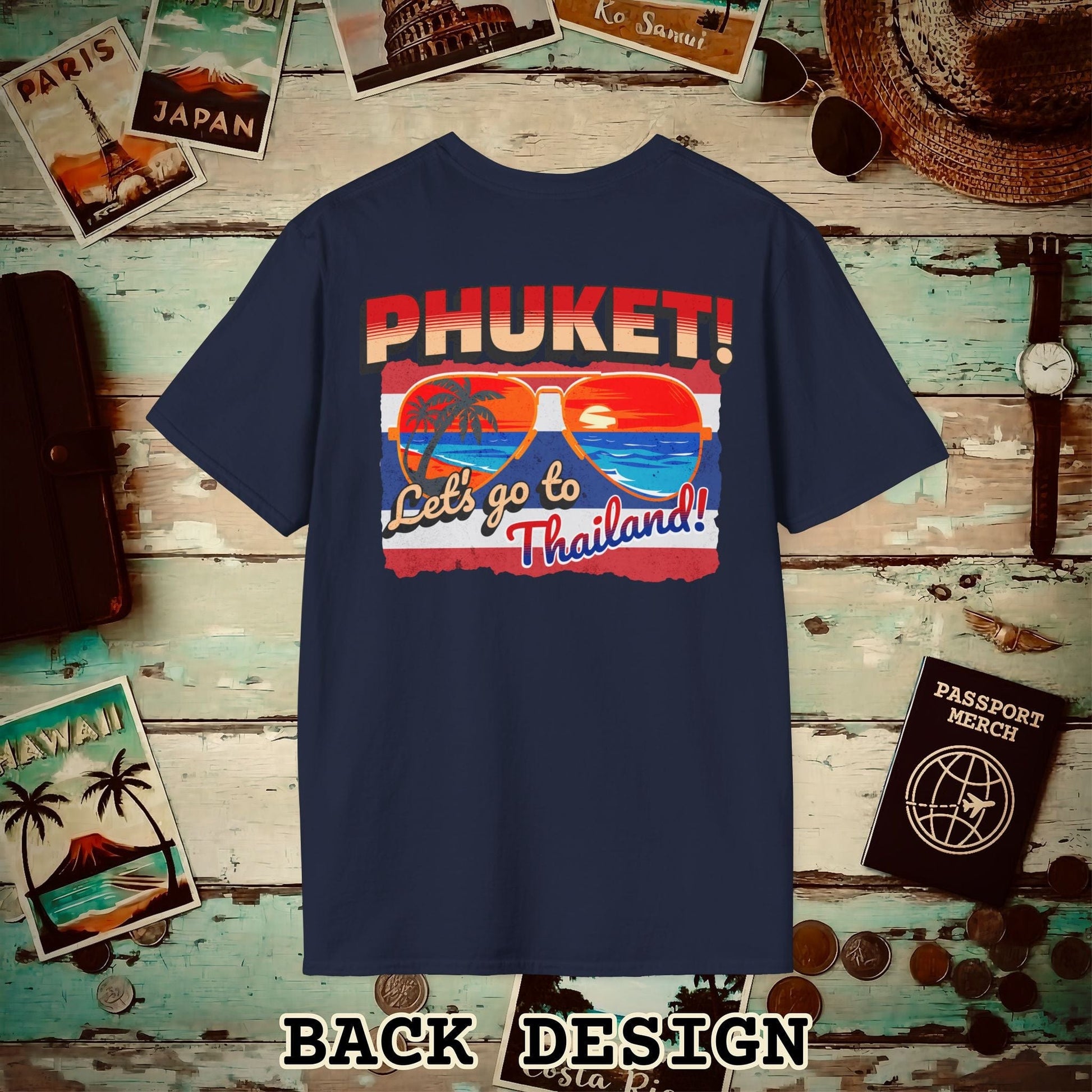 Phuket! Let's go to Thailand! Back Print T-Shirt Navy / S