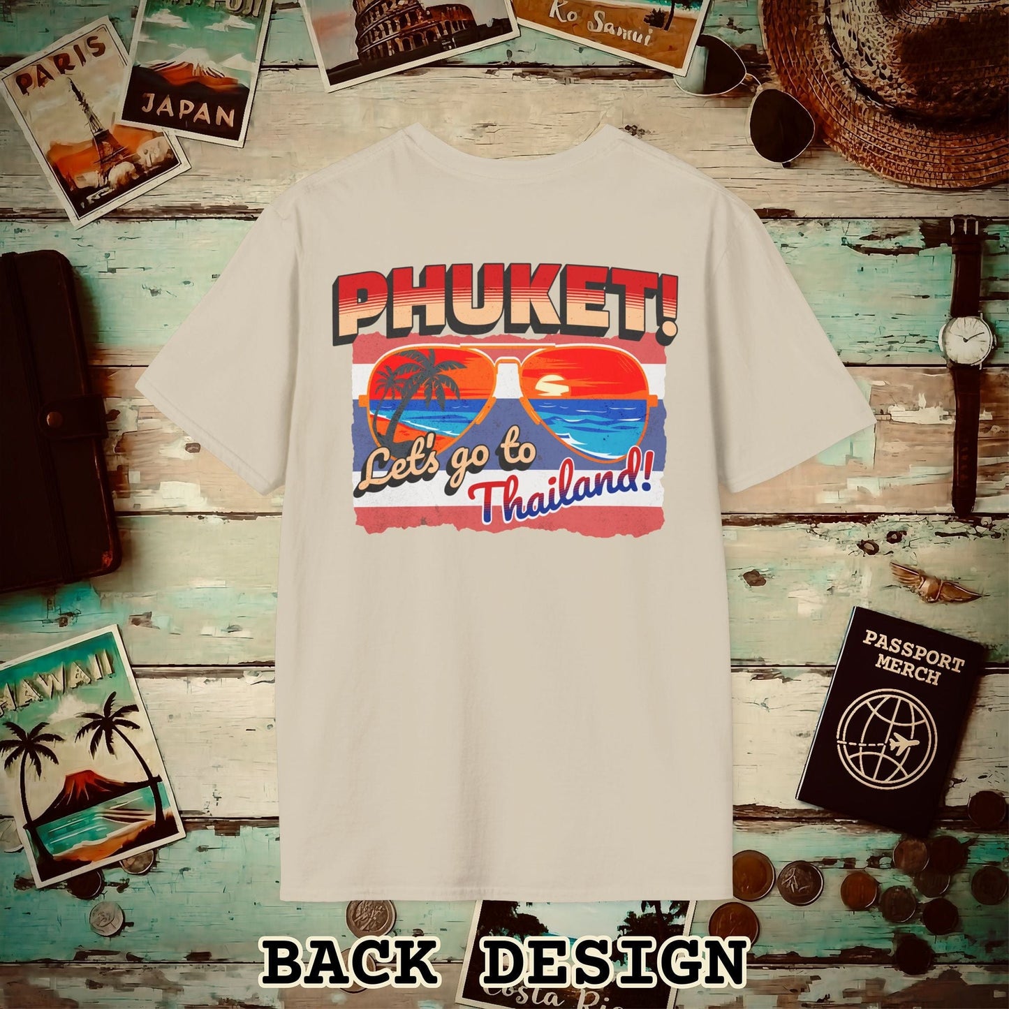 Phuket! Let's go to Thailand! Back Print T-Shirt Sand / S