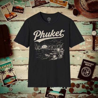 Phuket Vintage Monochrome, Thailand T-Shirt Black / S