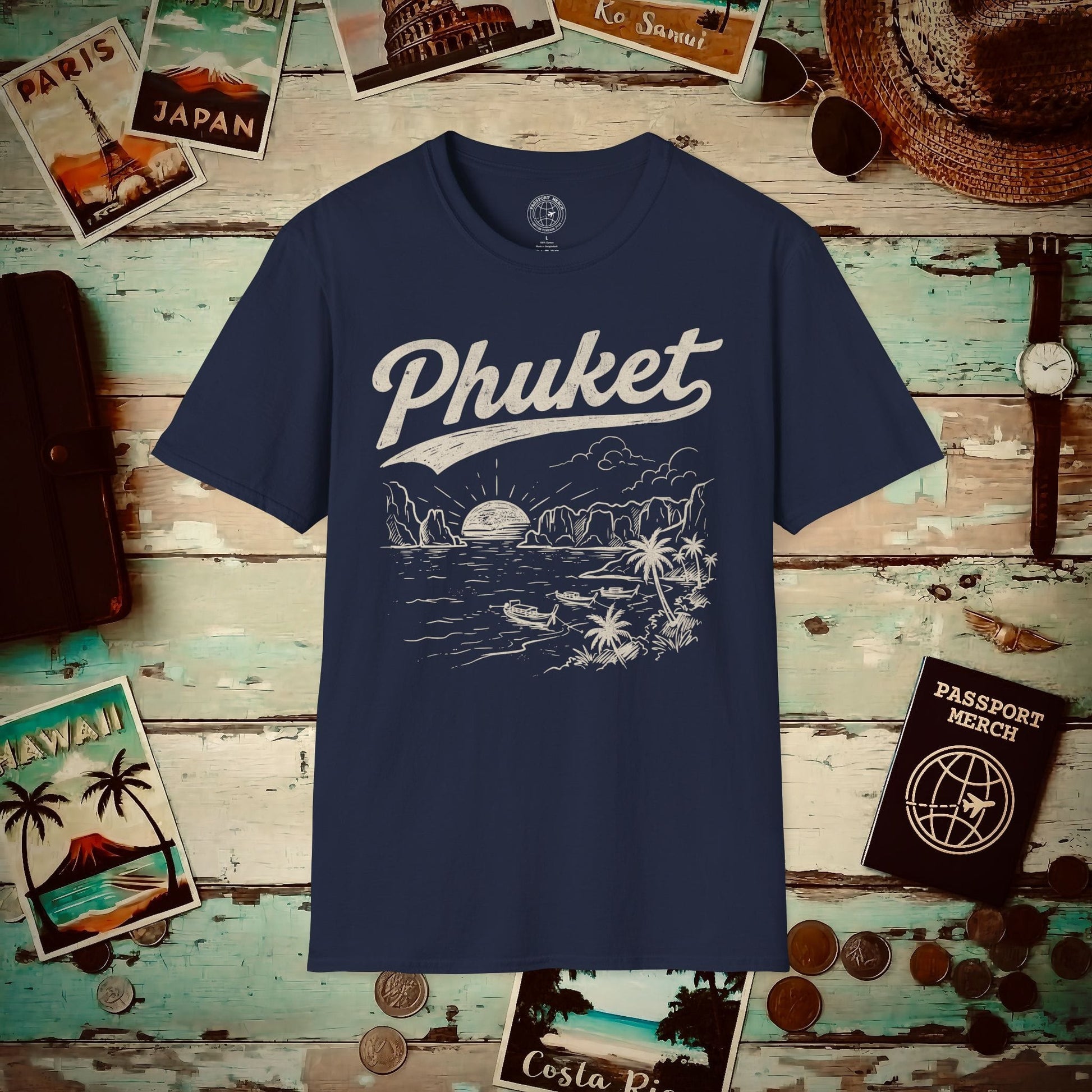 Phuket Vintage Monochrome, Thailand T-Shirt Navy / S
