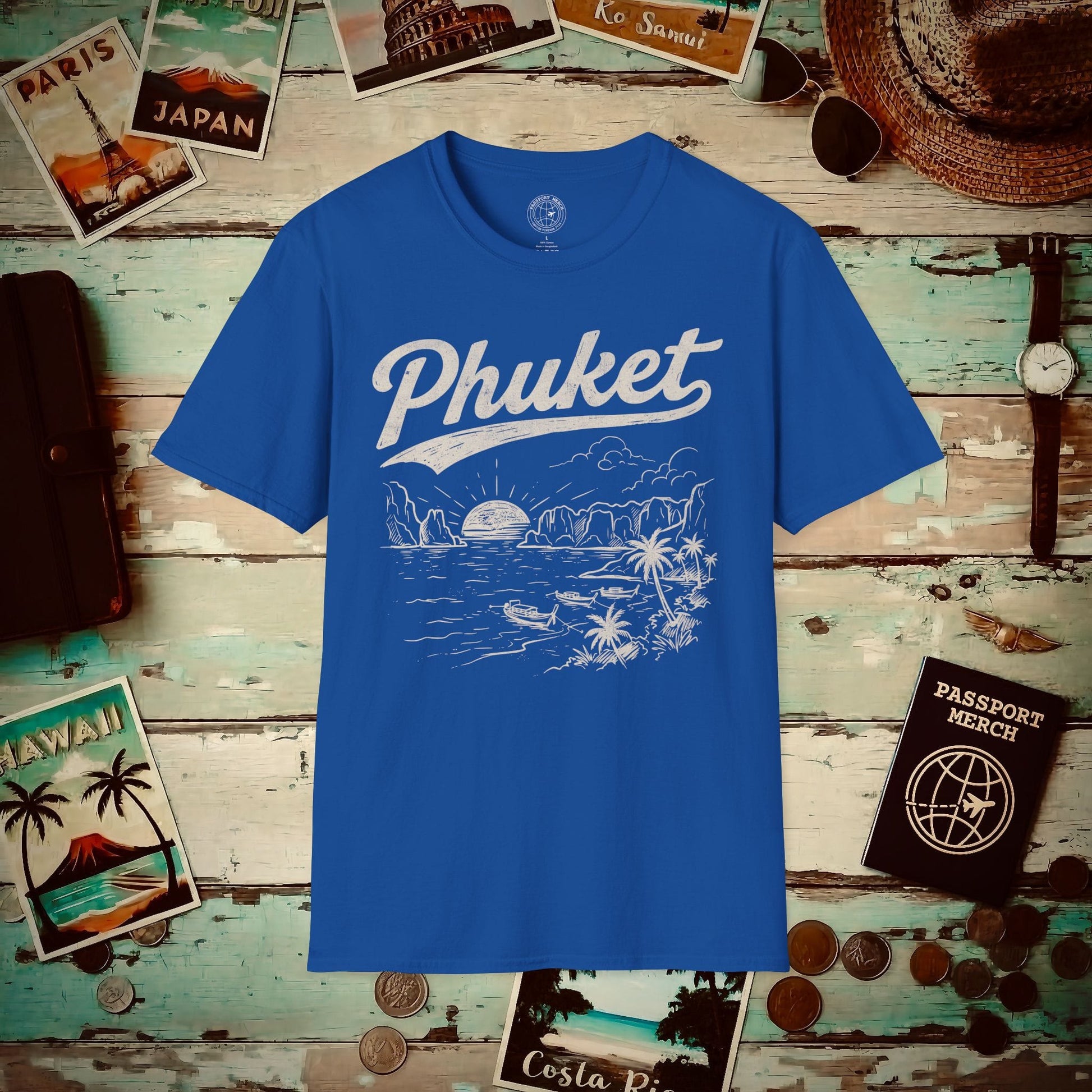 Phuket Vintage Monochrome, Thailand T-Shirt Royal / S