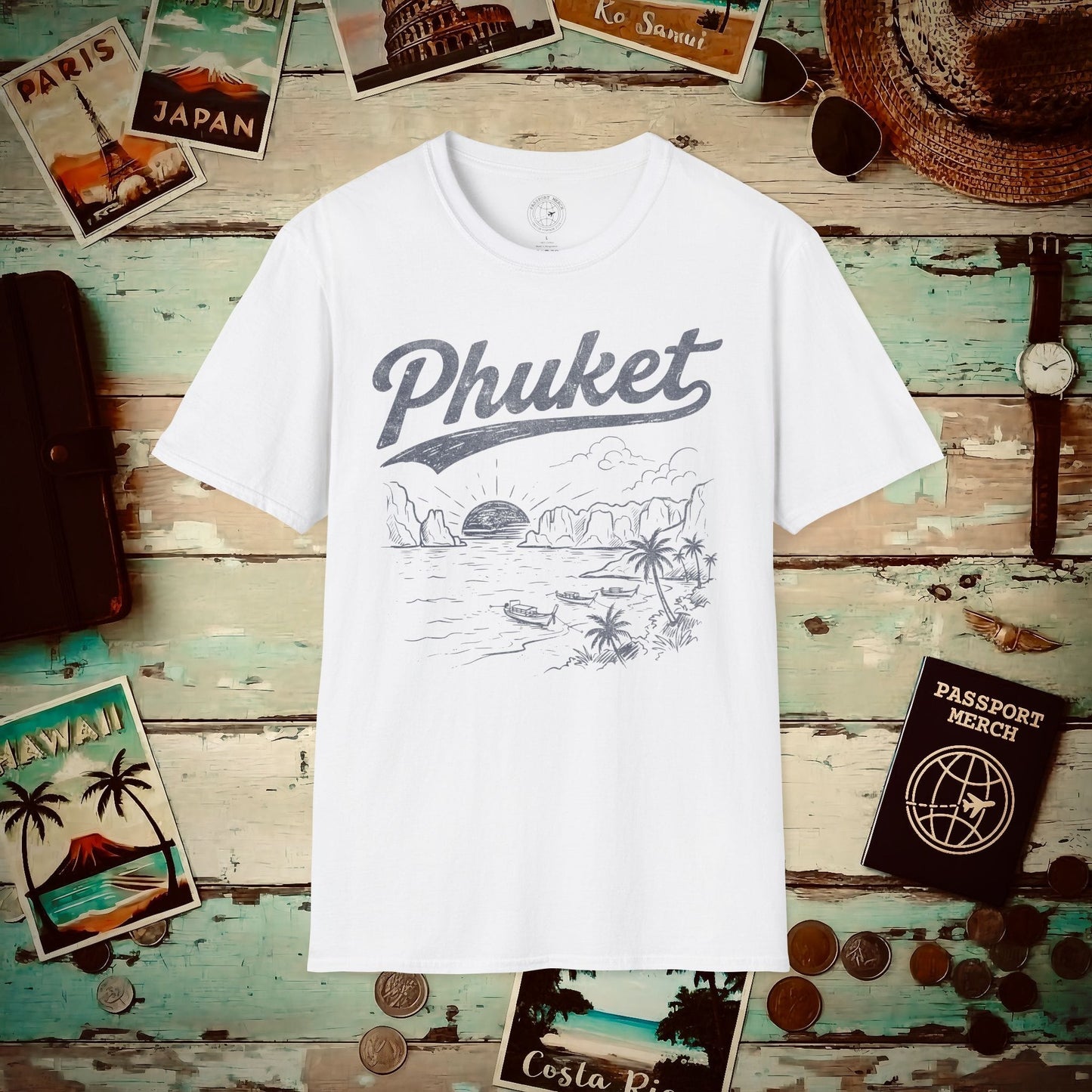 Phuket Vintage Monochrome, Thailand T-Shirt White / S