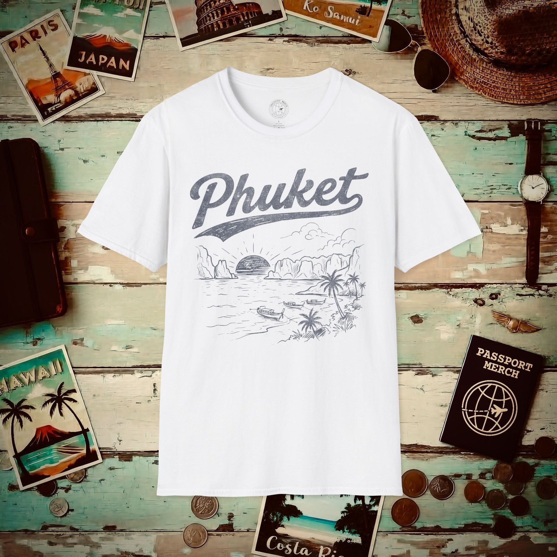 Phuket Vintage Monochrome, Thailand T-Shirt White / S