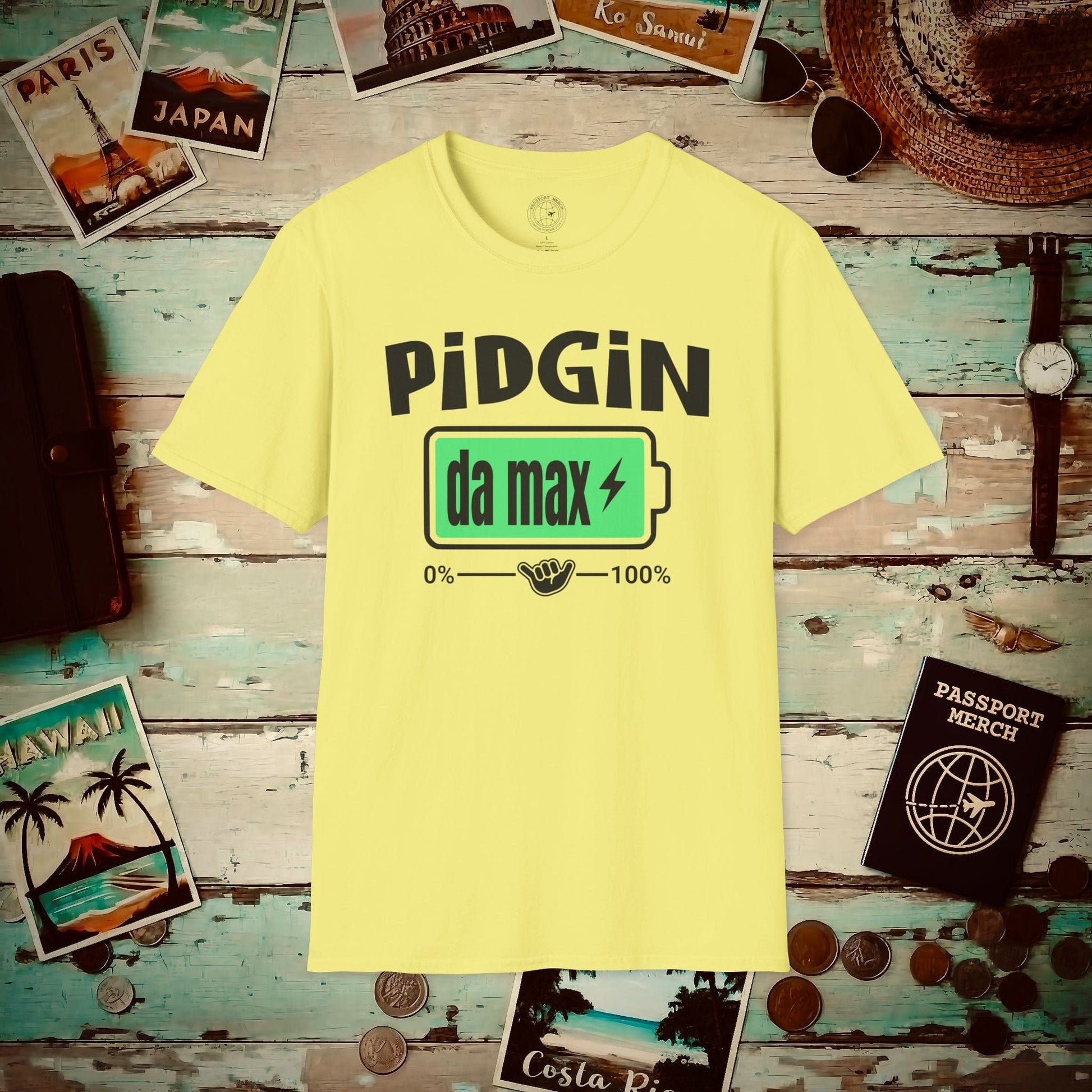 Pidgin Battery at Da Max, Hawaii T-Shirt Cornsilk / S