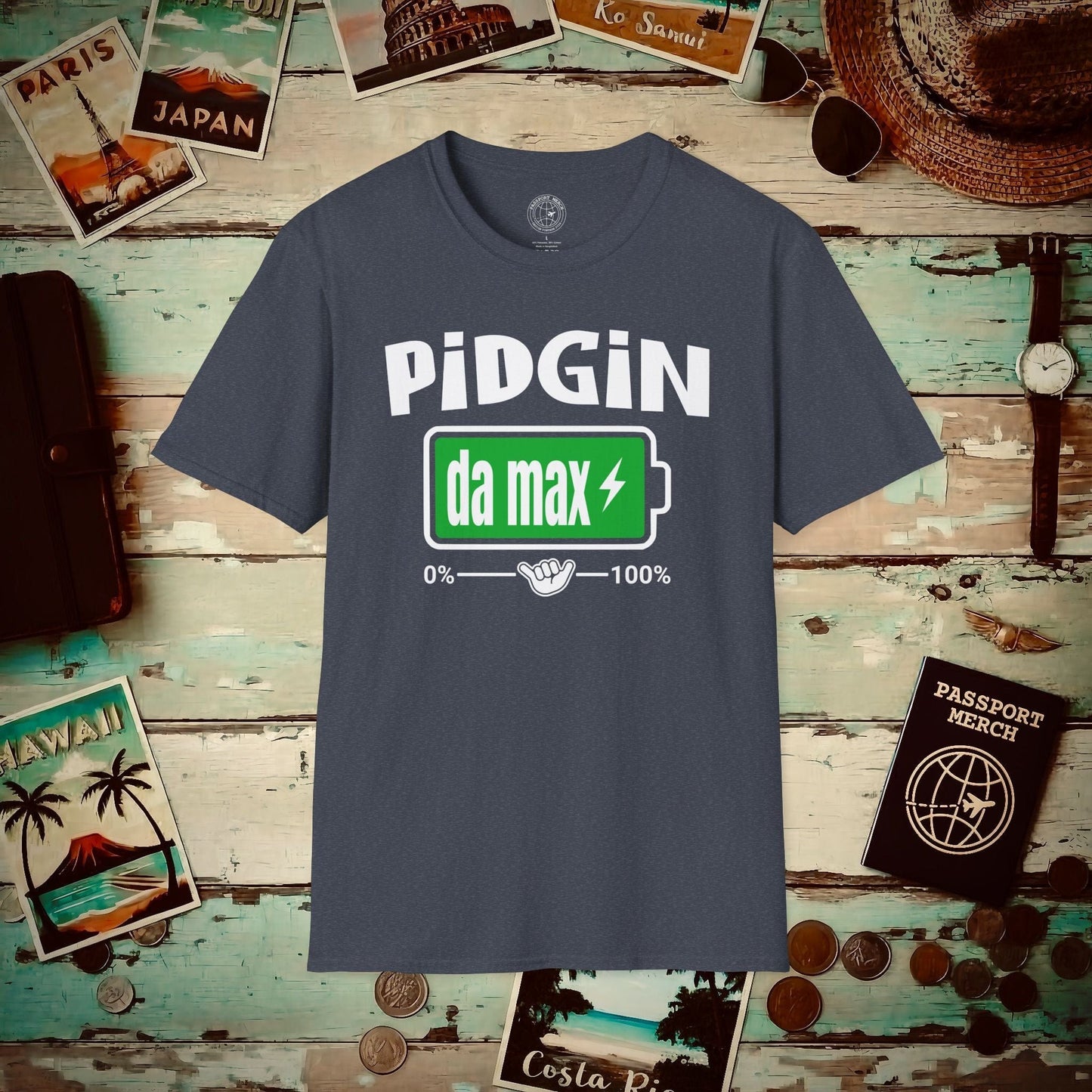 Pidgin Battery at Da Max, Hawaii T-Shirt Heather Navy / S