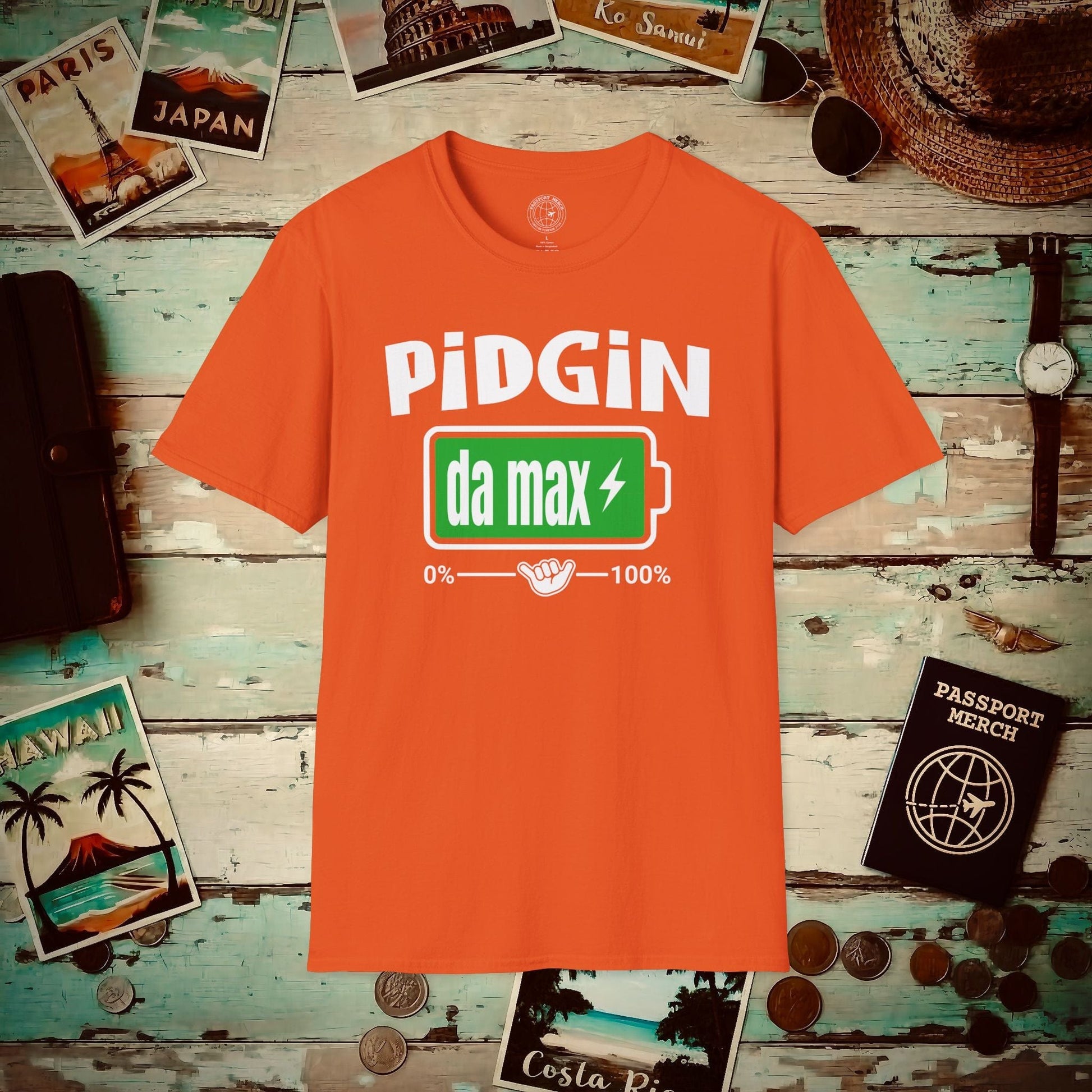 Pidgin Battery at Da Max, Hawaii T-Shirt Orange / S