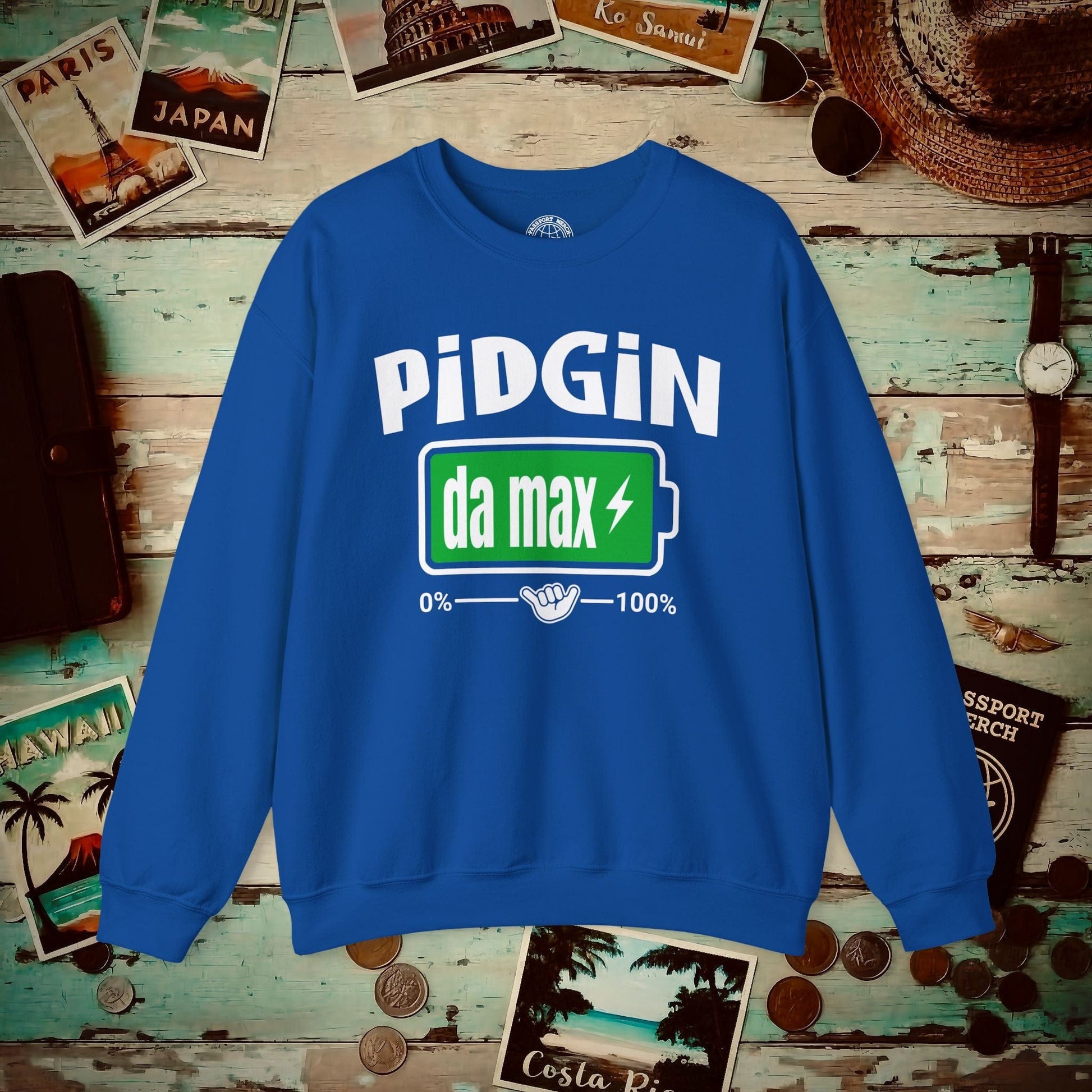 Pidgin Battery To Da Max, Hawaii Crewneck Royal / S