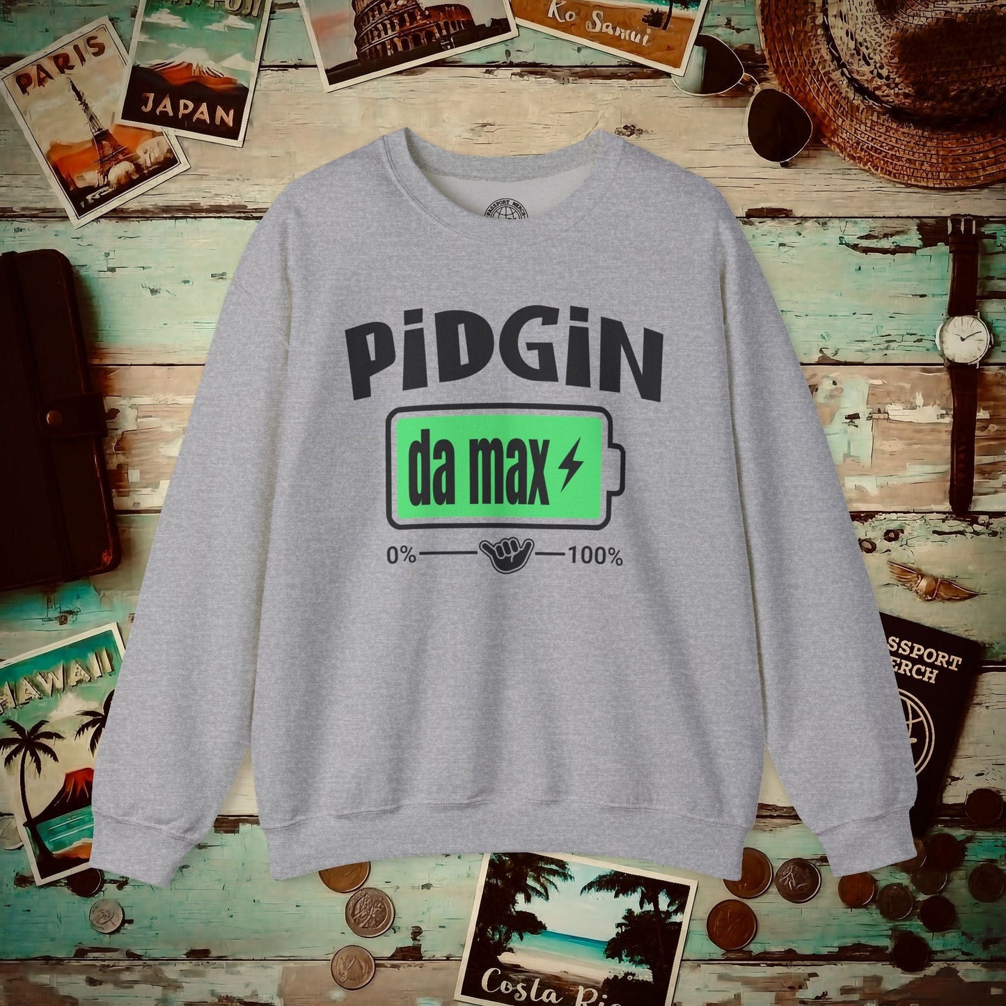 Pidgin Battery To Da Max, Hawaii Crewneck Sport Grey / S