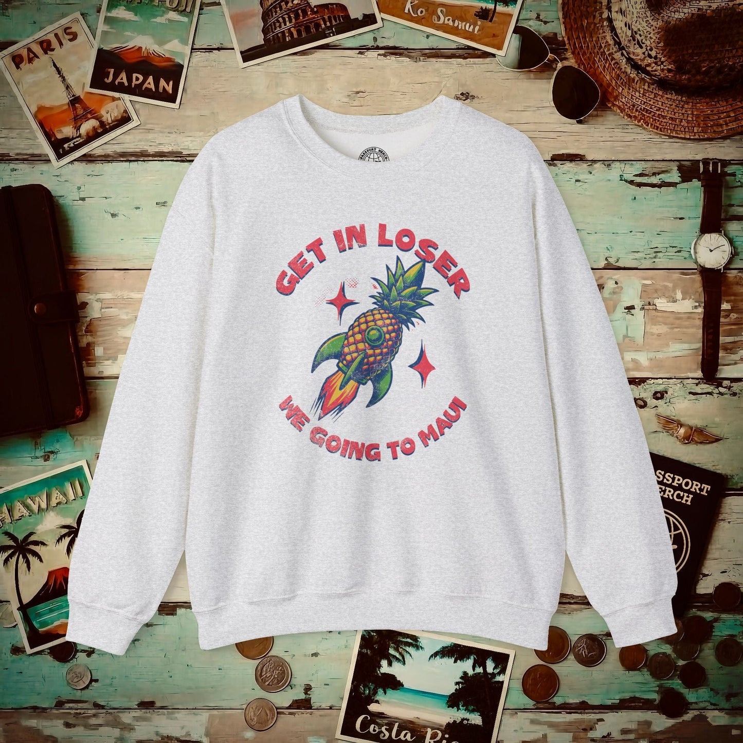 Pineapple Rocket Ship to Maui, Hawaii  Crewneck Ash / S