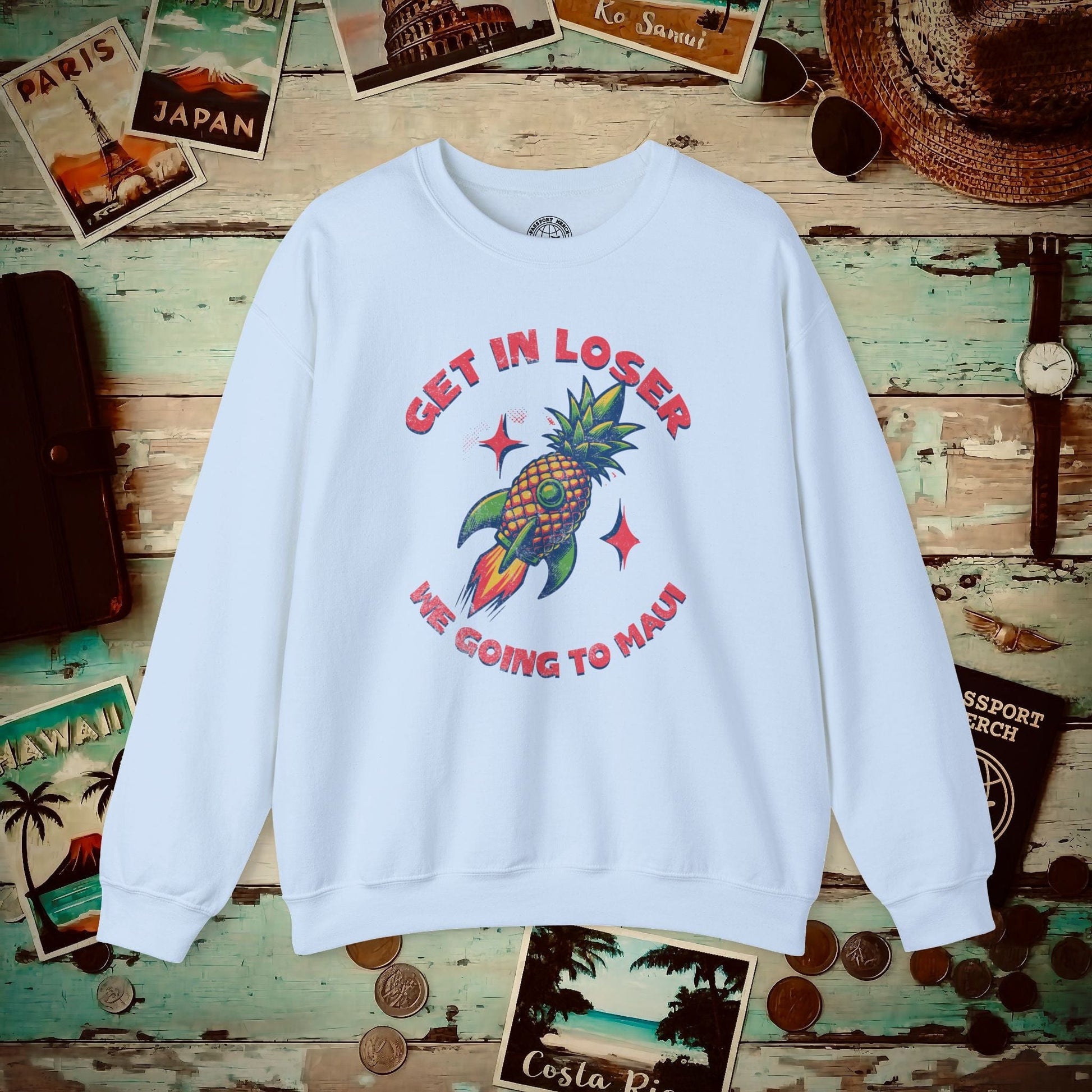 Pineapple Rocket Ship to Maui, Hawaii  Crewneck Light Blue / S