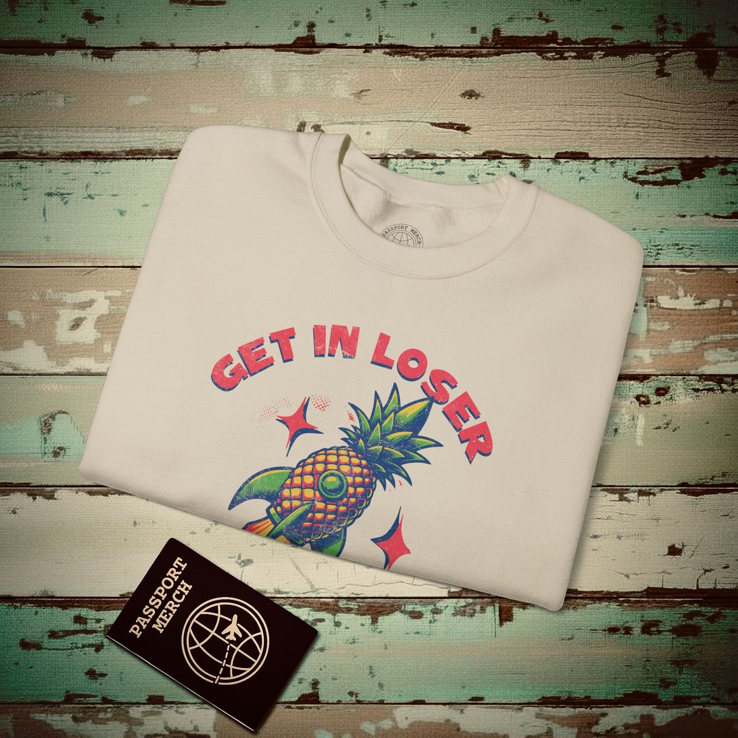 Pineapple Rocket Ship to Maui, Hawaii  Crewneck Sand / S