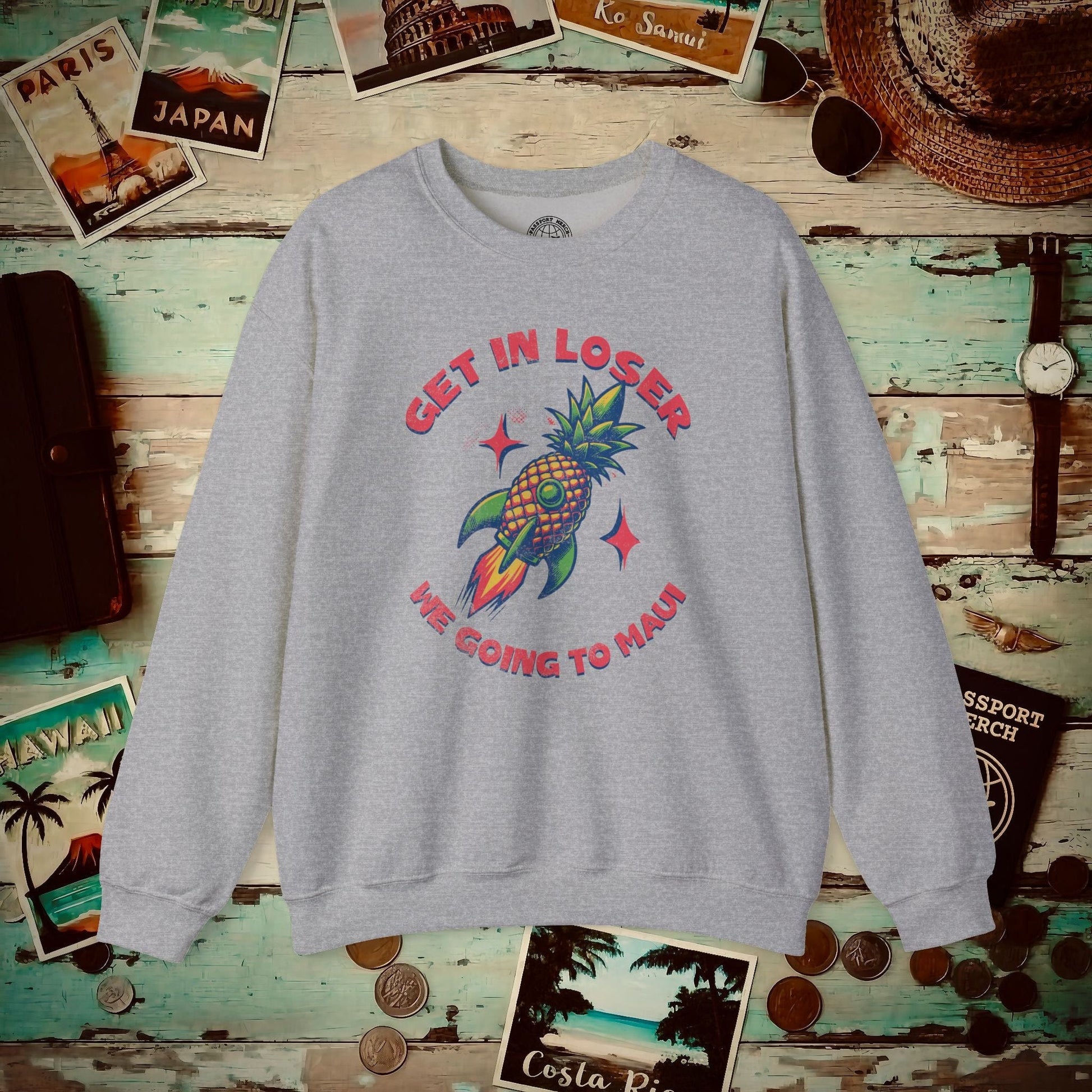 Pineapple Rocket Ship to Maui, Hawaii  Crewneck Sport Grey / S