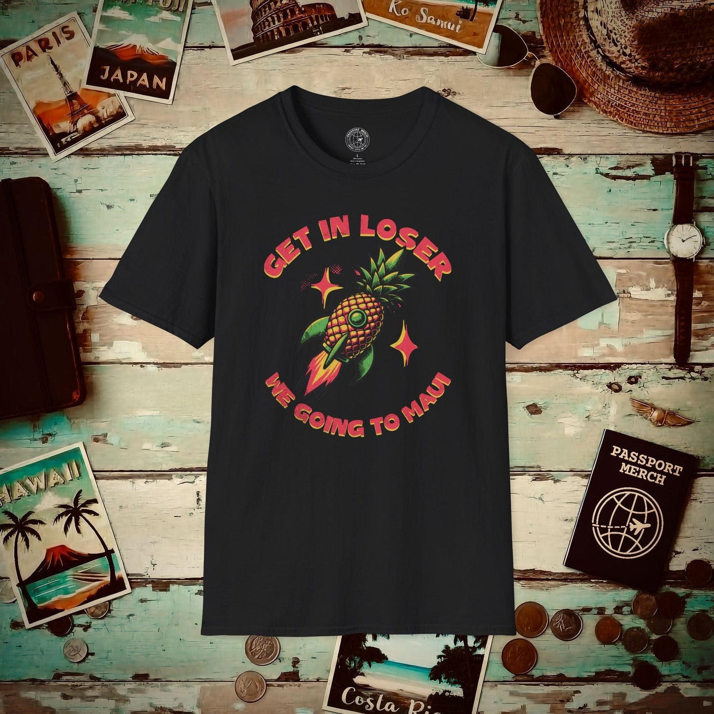 Pineapple Rocket Ship to Maui, Hawaii T-Shirt Black / S