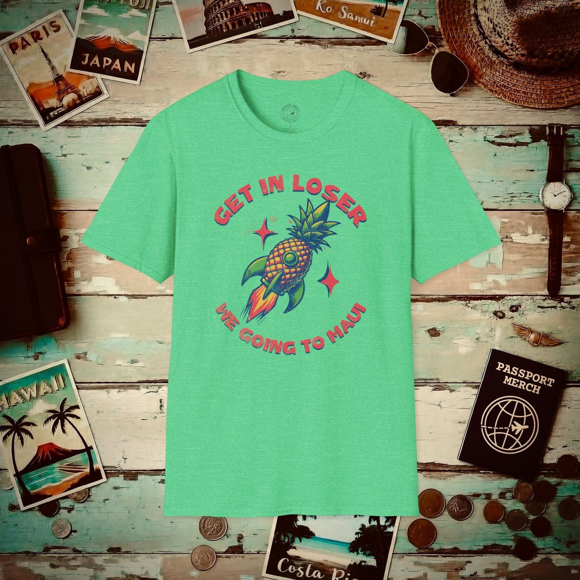Pineapple Rocket Ship to Maui, Hawaii T-Shirt Heather Irish Green / S