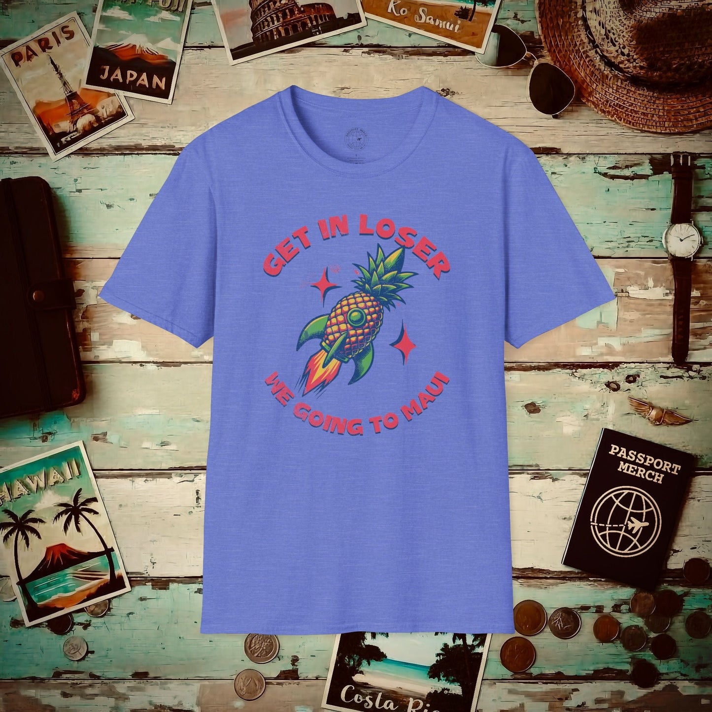 Pineapple Rocket Ship to Maui, Hawaii T-Shirt Heather Royal / S