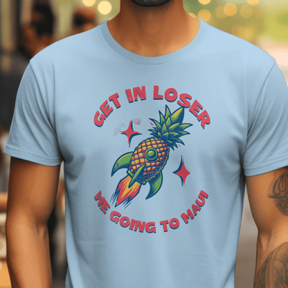 Pineapple Rocket Ship to Maui, Hawaii T-Shirt Light Blue / S