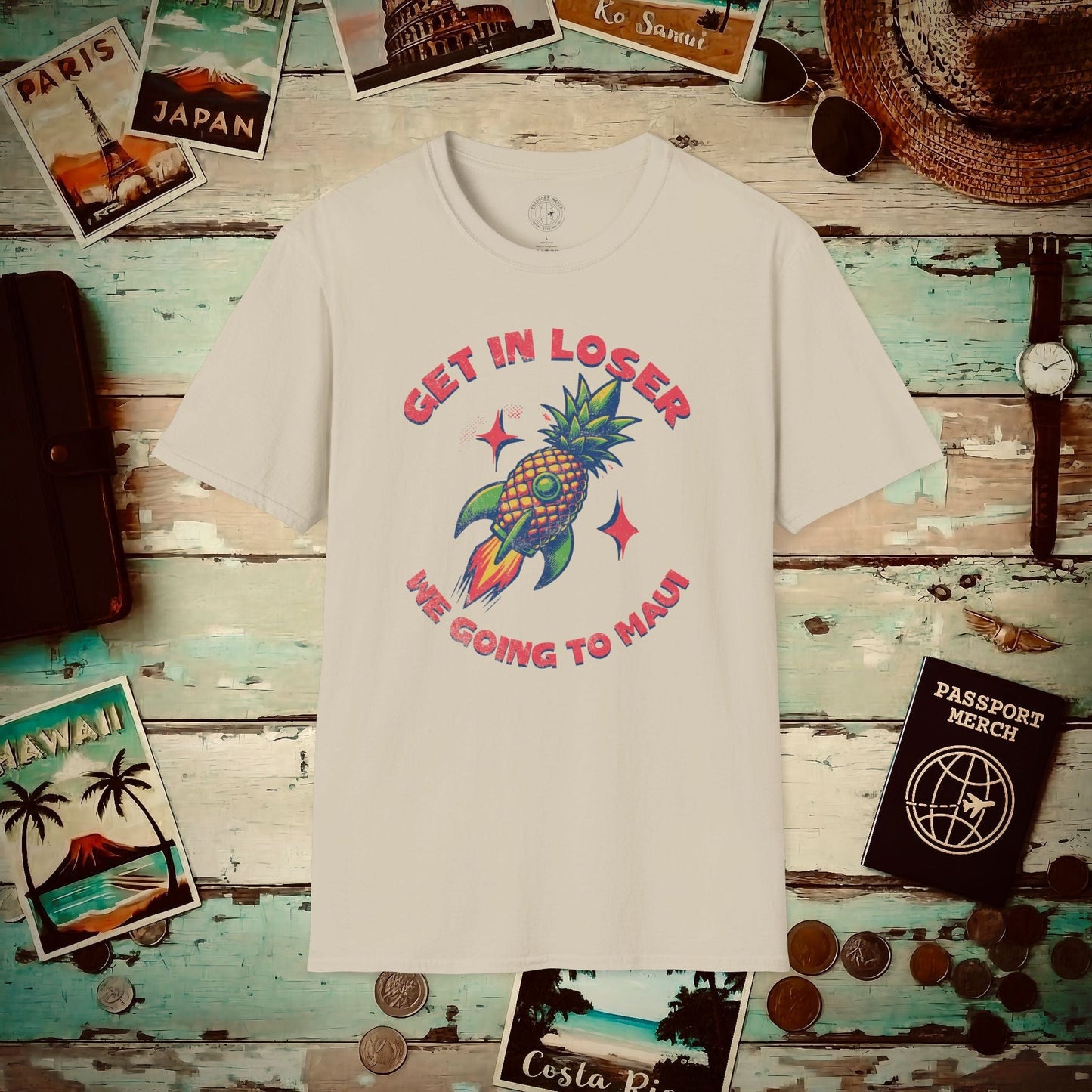 Pineapple Rocket Ship to Maui, Hawaii T-Shirt Sand / S