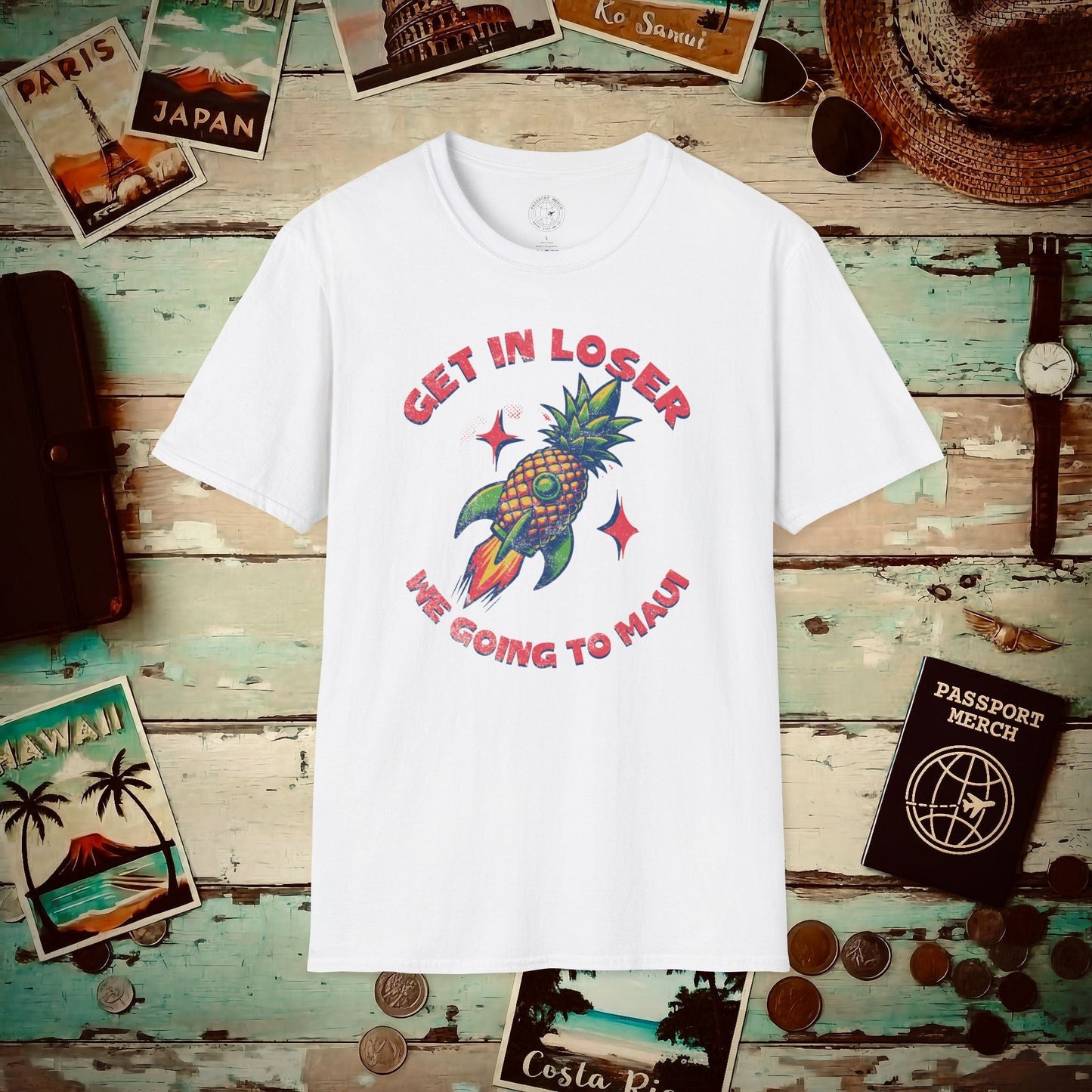 Pineapple Rocket Ship to Maui, Hawaii T-Shirt White / S