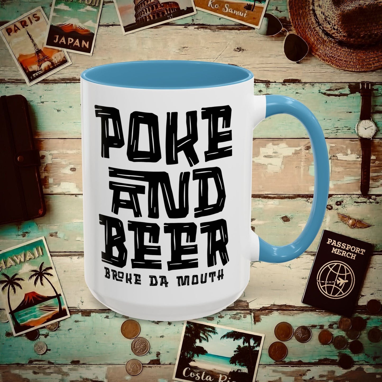 Poke and Beer, Hawaii 15oz Mug Light Blue / 15oz