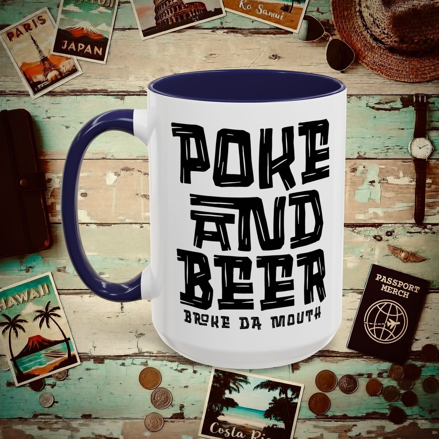 Poke and Beer, Hawaii 15oz Mug Navy / 15oz