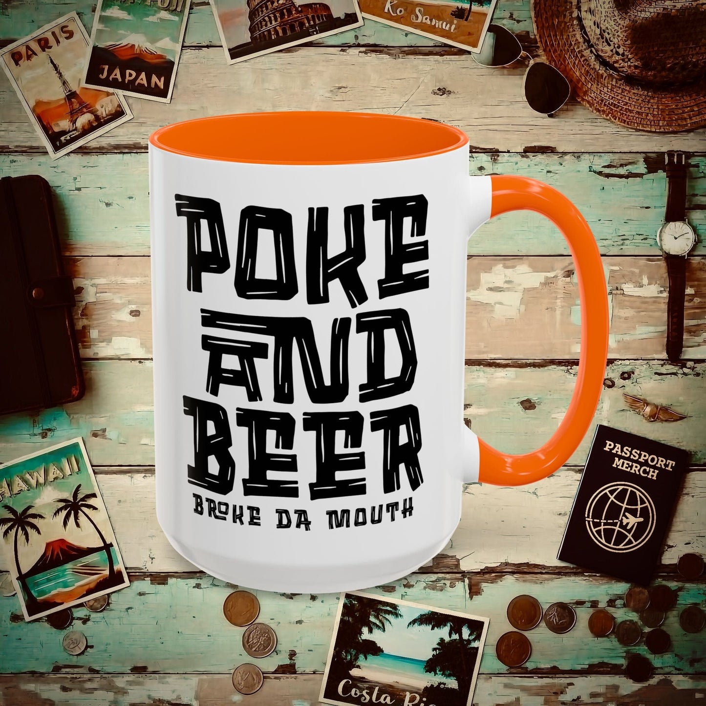 Poke and Beer, Hawaii 15oz Mug Orange / 15oz