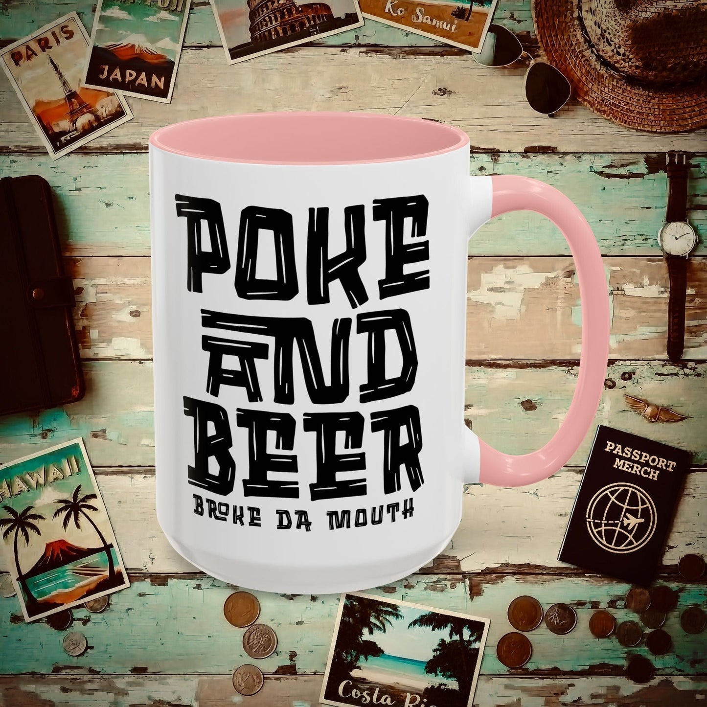 Poke and Beer, Hawaii 15oz Mug Pink / 15oz