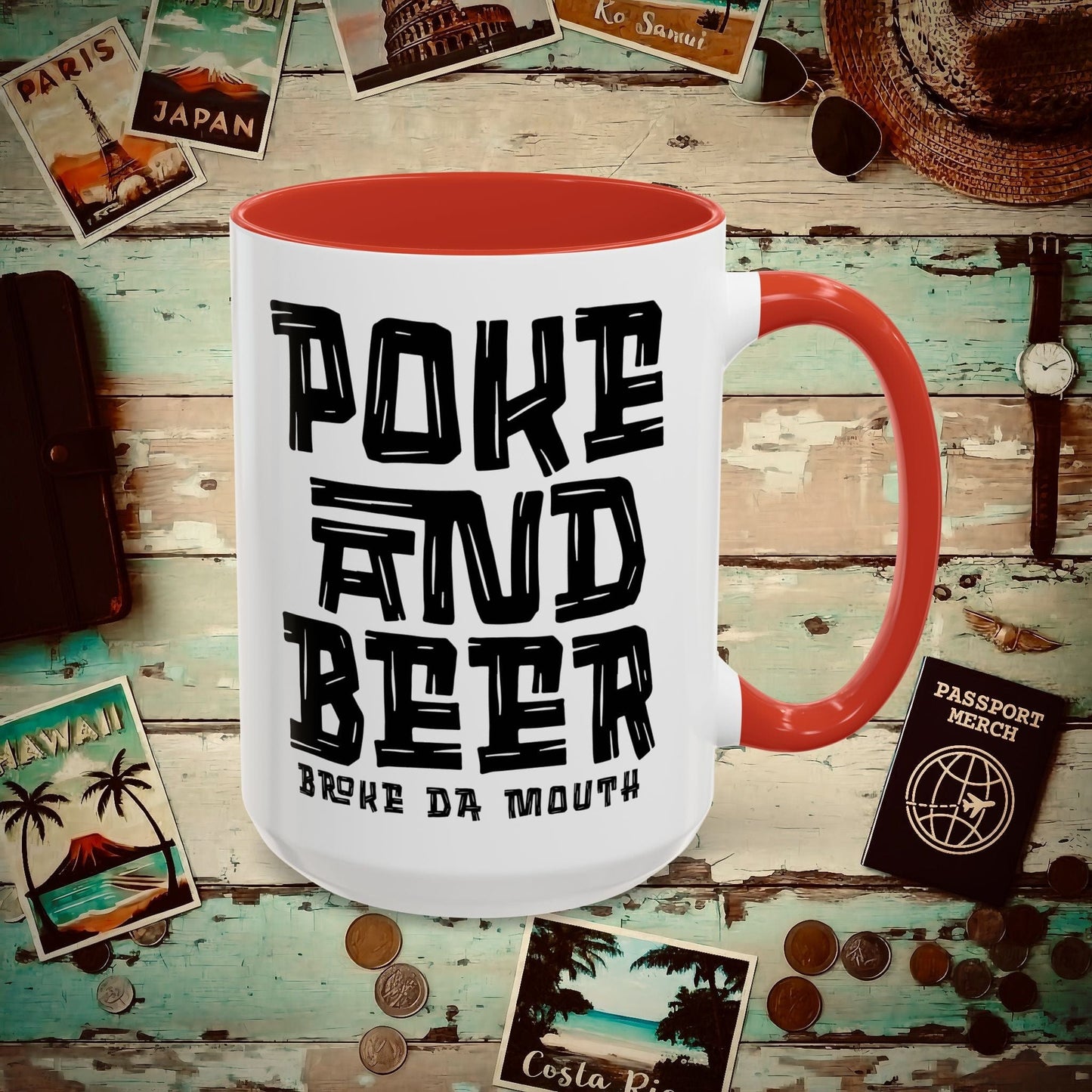 Poke and Beer, Hawaii 15oz Mug Red / 15oz