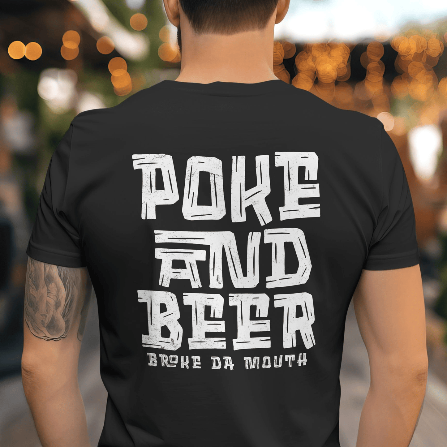 Poke and Beer, Hawaii, Back Print T-Shirt Black / S