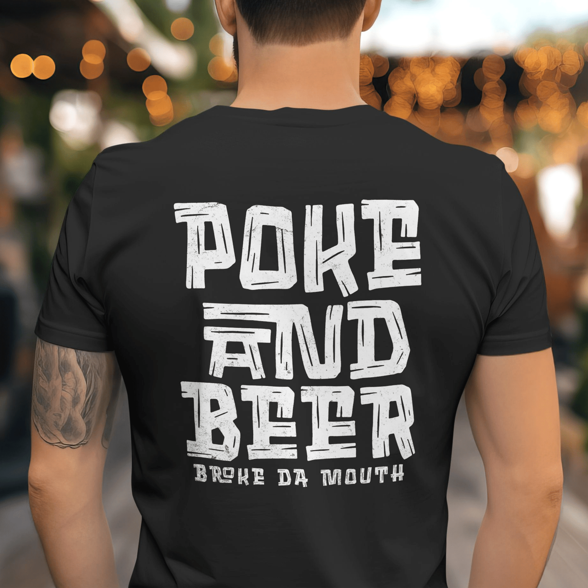Poke and Beer, Hawaii, Back Print T-Shirt Black / S