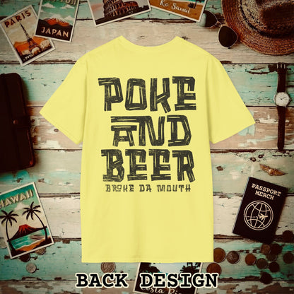 Poke and Beer, Hawaii, Back Print T-Shirt Cornsilk / S